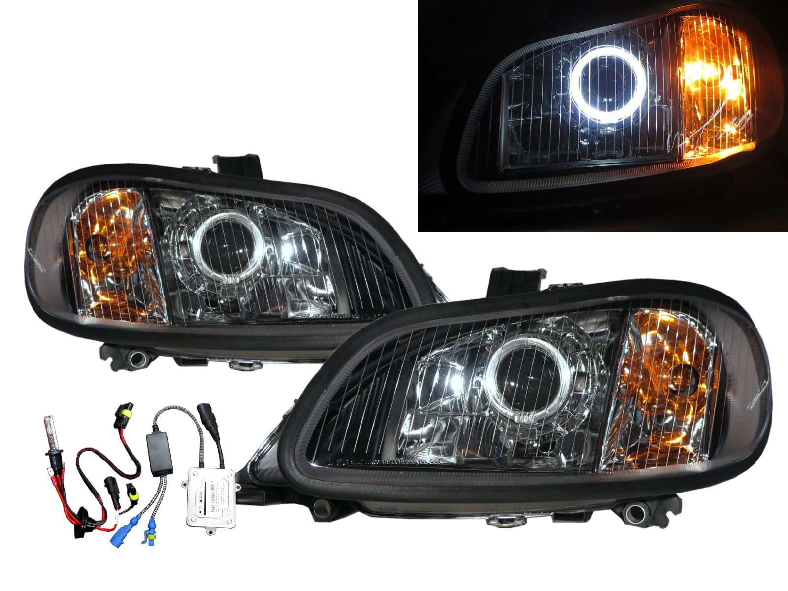 CrazyTheGod M2 2002-Present Truck 2D Guide LED Angel-Eye Projector HID Headlight Headlamp Black for Freightliner LHD