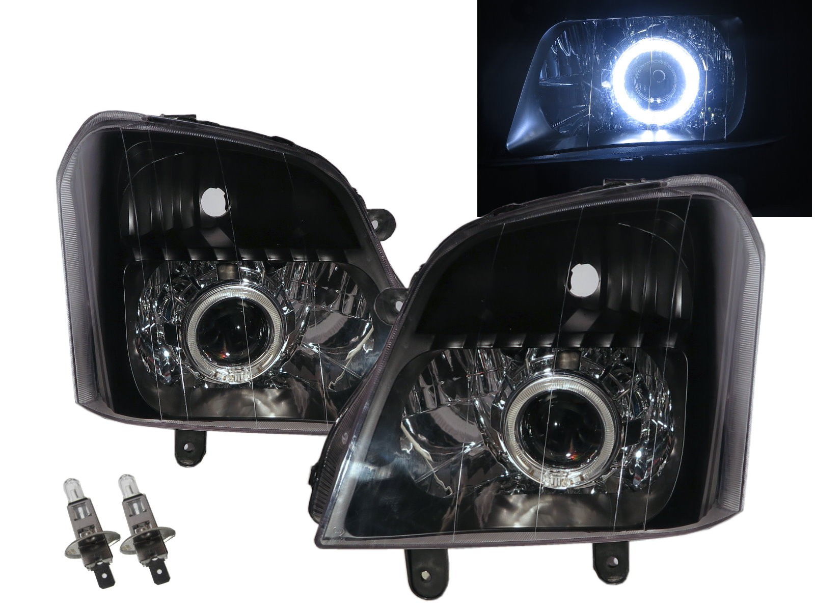 CrazyTheGod Explorer ll Second generation 2003-2010 Pickup 2D/4D Guide LED Angel-Eye Projector Headlight Headlamp Black for Foday RHD