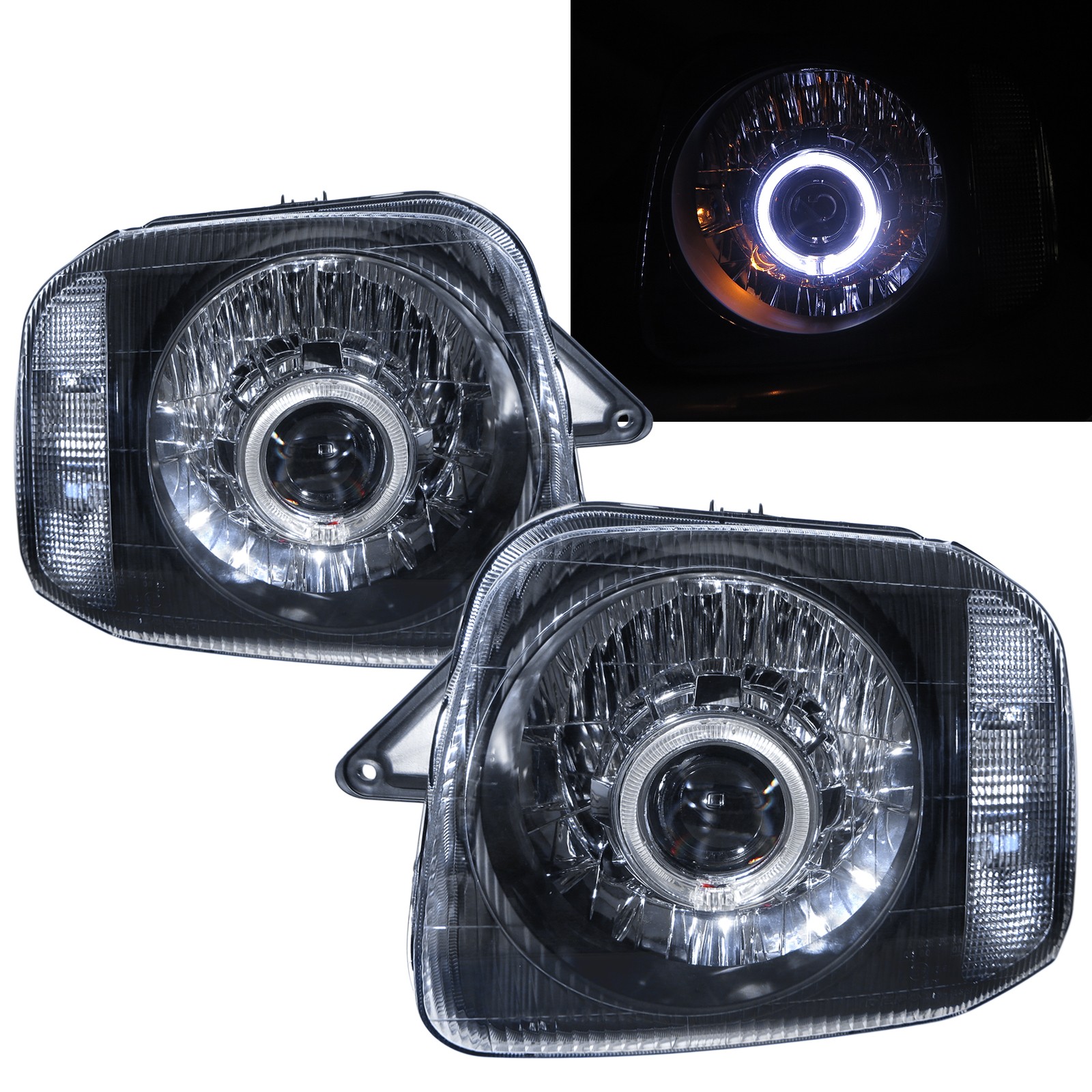 CrazyTheGod Jimny 1998-2018 SUV 2D Guide LED Angle-Eye Projector Headlight Headlamp Black for CHEVROLET CHEVY LHD