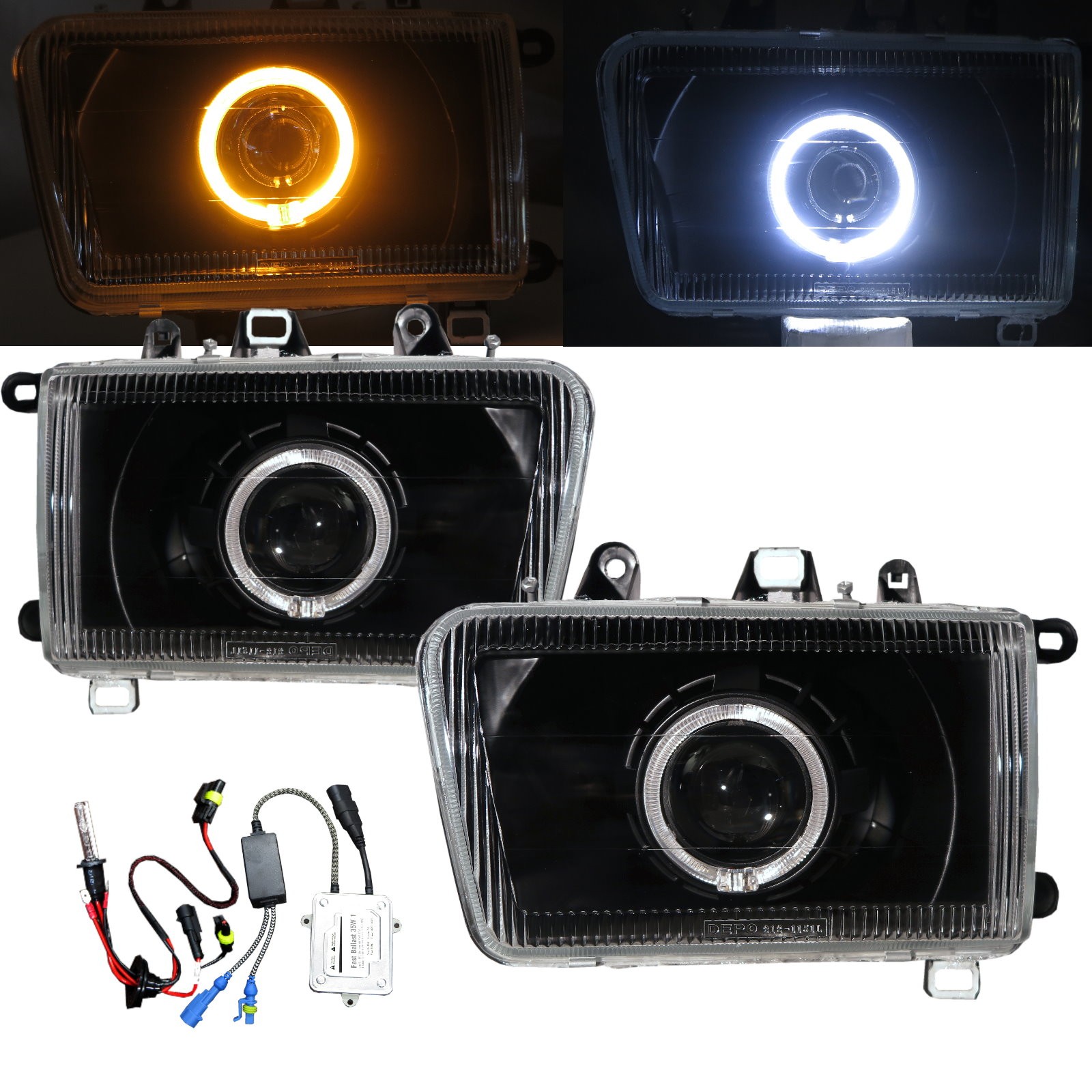 CrazyTheGod Deer 2002-2003 SUV 5D Guide LED Angel-Eye Projector Headlight Headlamp Black V2 for Great Wall RHD