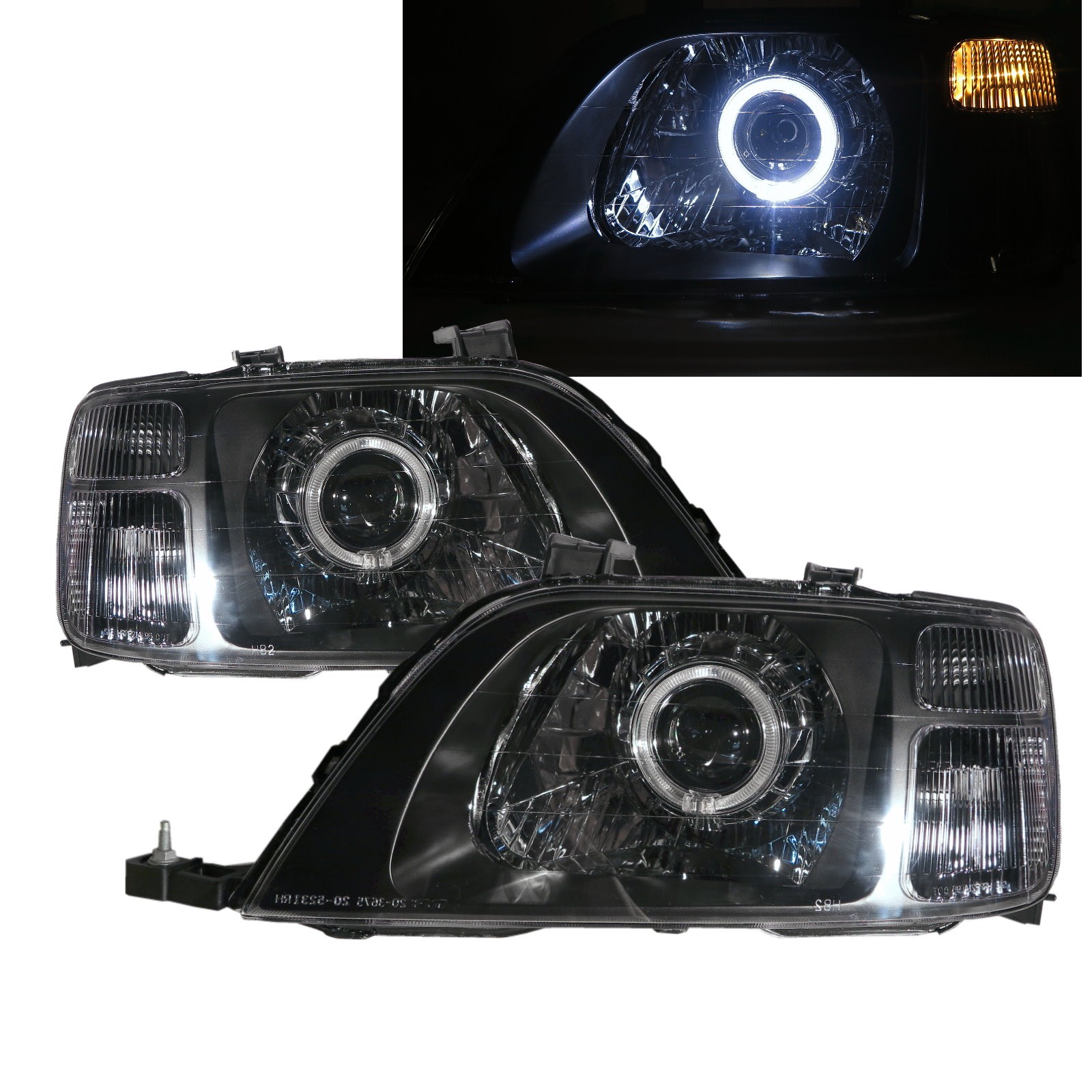 CrazyTheGod CR-V CRV RD1-RD3 First generation 1996-2001 SUV 5D Guide LED Angel-Eye Projector Headlight Headlamp Black for HONDA LHD