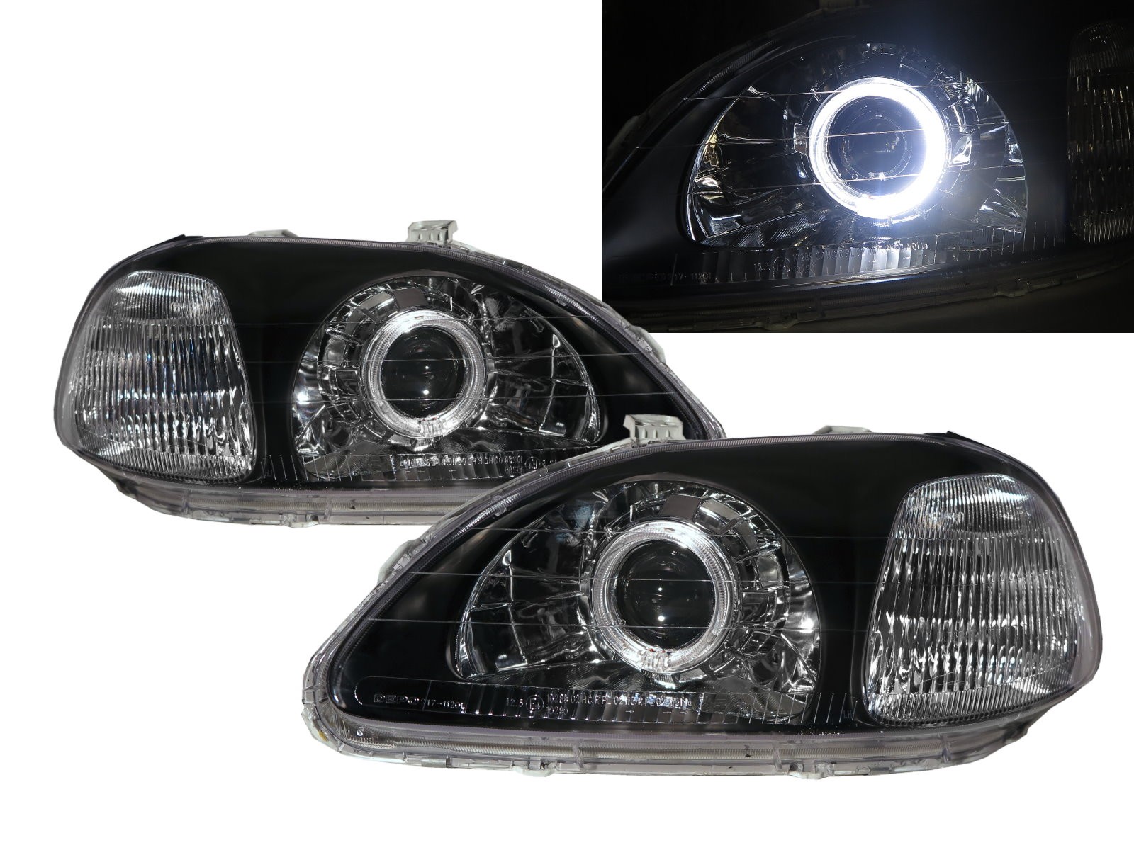CrazyTheGod Civic EJ/EK/EM Sixth generation 1996-1998 Pre-Facelift Sedan/Hatchback/Coupe 2D/3D/4D/5D Guide LED Angel-Eye Projector Headlight Headlamp Black for HONDA RHD
