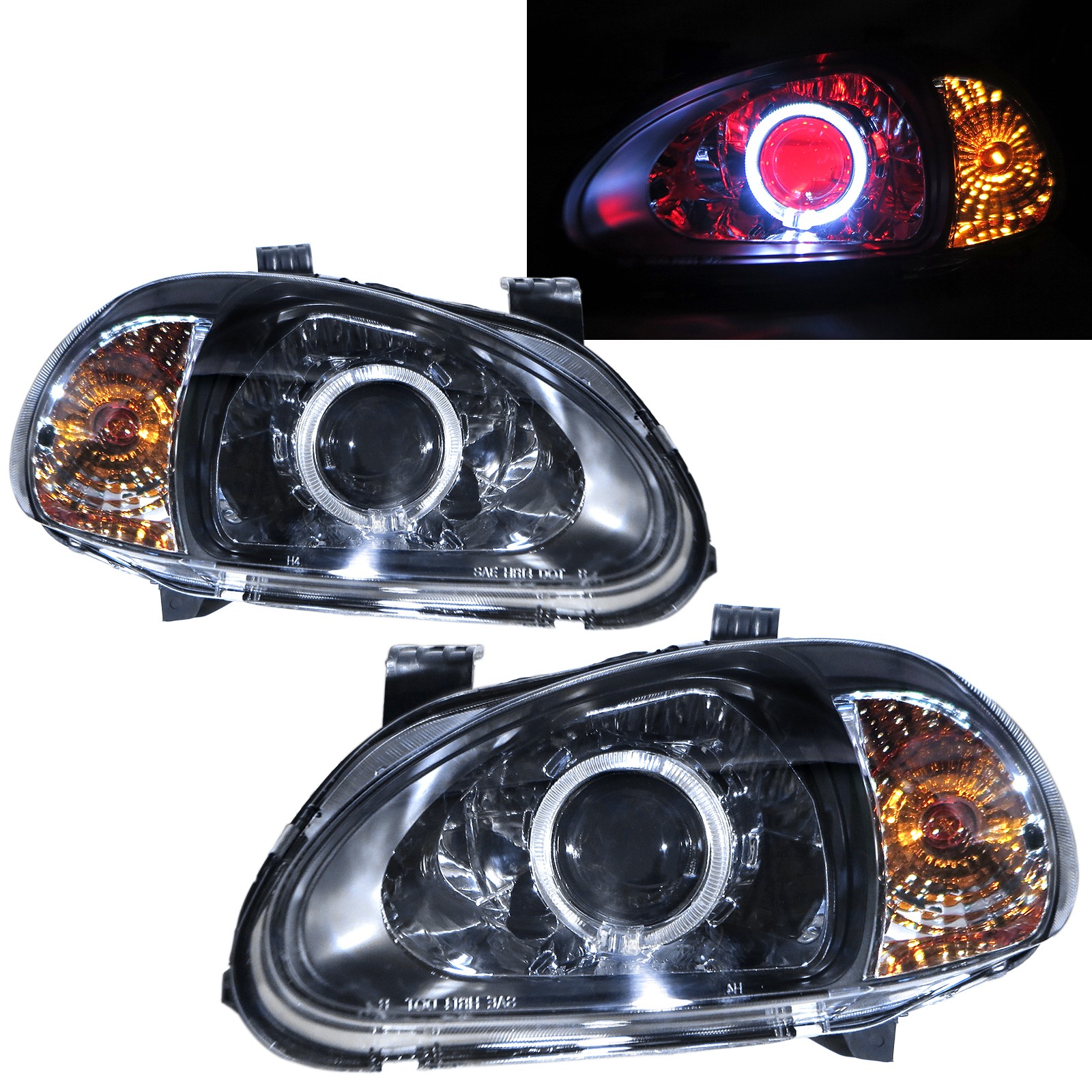 CrazyTheGod DEL SOL CRX 1993-1997 Roadser 2D Guide LED Angle-Eye Projector V2 Headlight Headlamp Black for HONDA RHD 