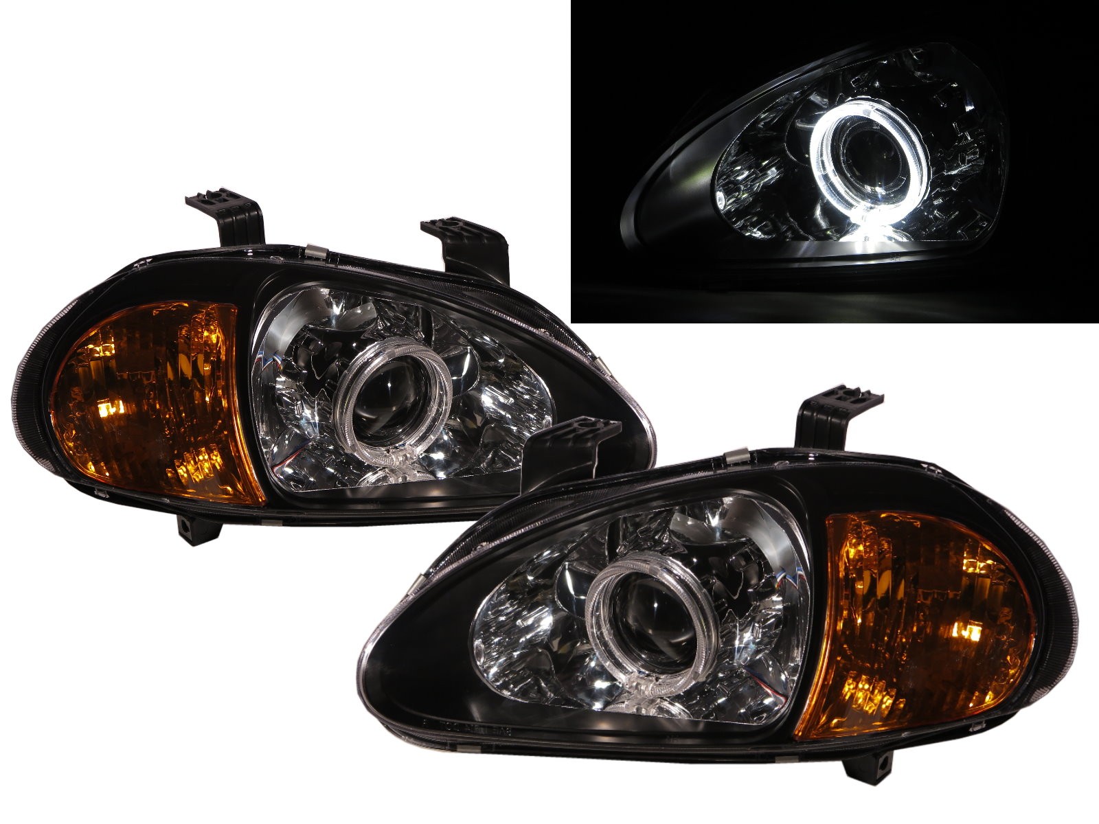 CrazyTheGod DEL SOL CRX 1993-1997 Guide LED Angel-Eye Projector Headlight Headlamp V1 BLACK for HONDA LHD