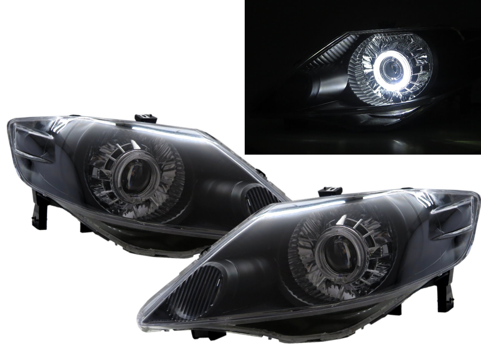 CrazyTheGod Fit/Aria GD6 First generation 2004-2007 Sedan 4D Guide LED Angel-Eye Projector Headlight Headlamp Black for HONDA RHD