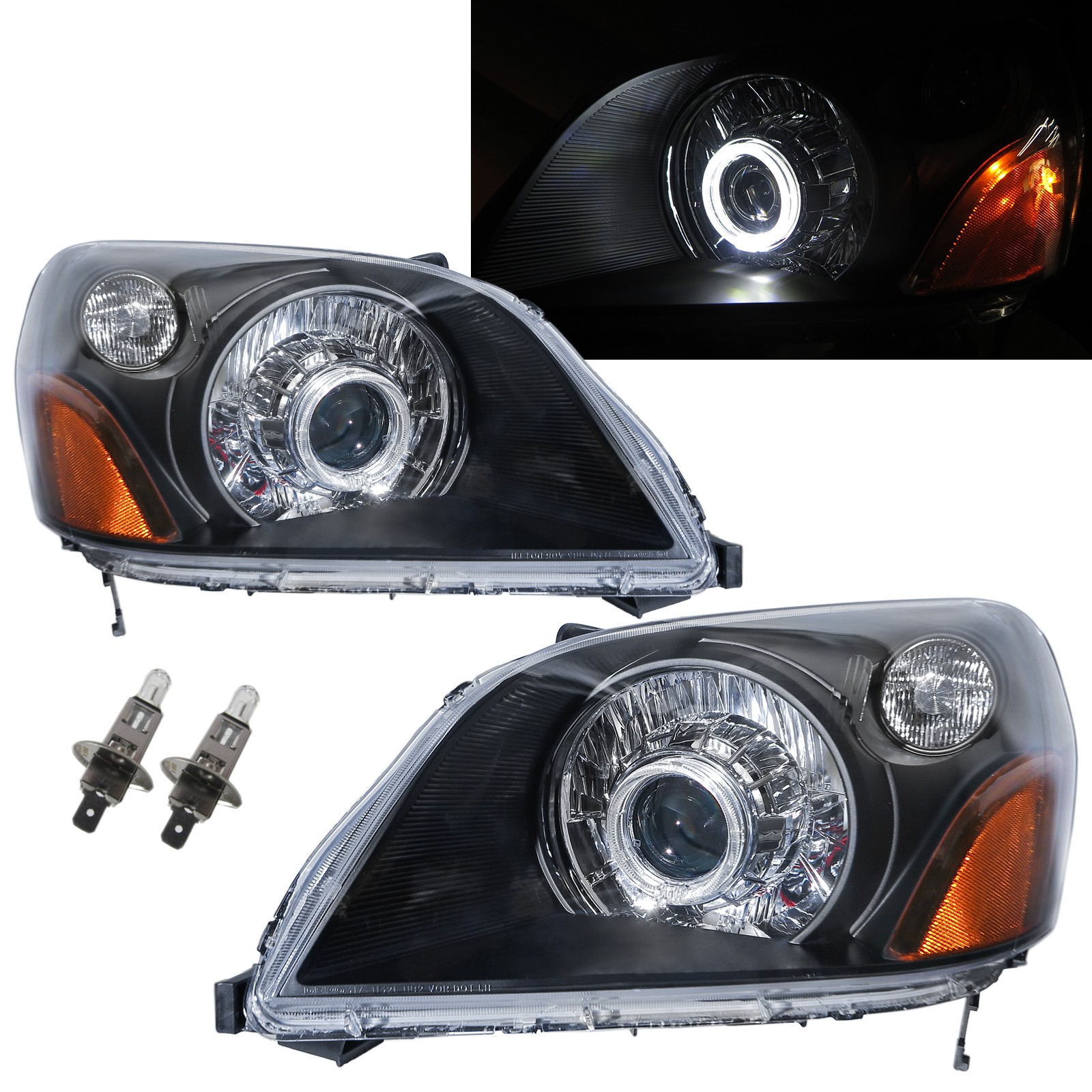 CrazyTheGod Pilot YF1/2 First generation 2003-2005 SUV 5D Guide LED Angel-Eye Projector Halogen Headlight Headlamp Black for HONDA RHD