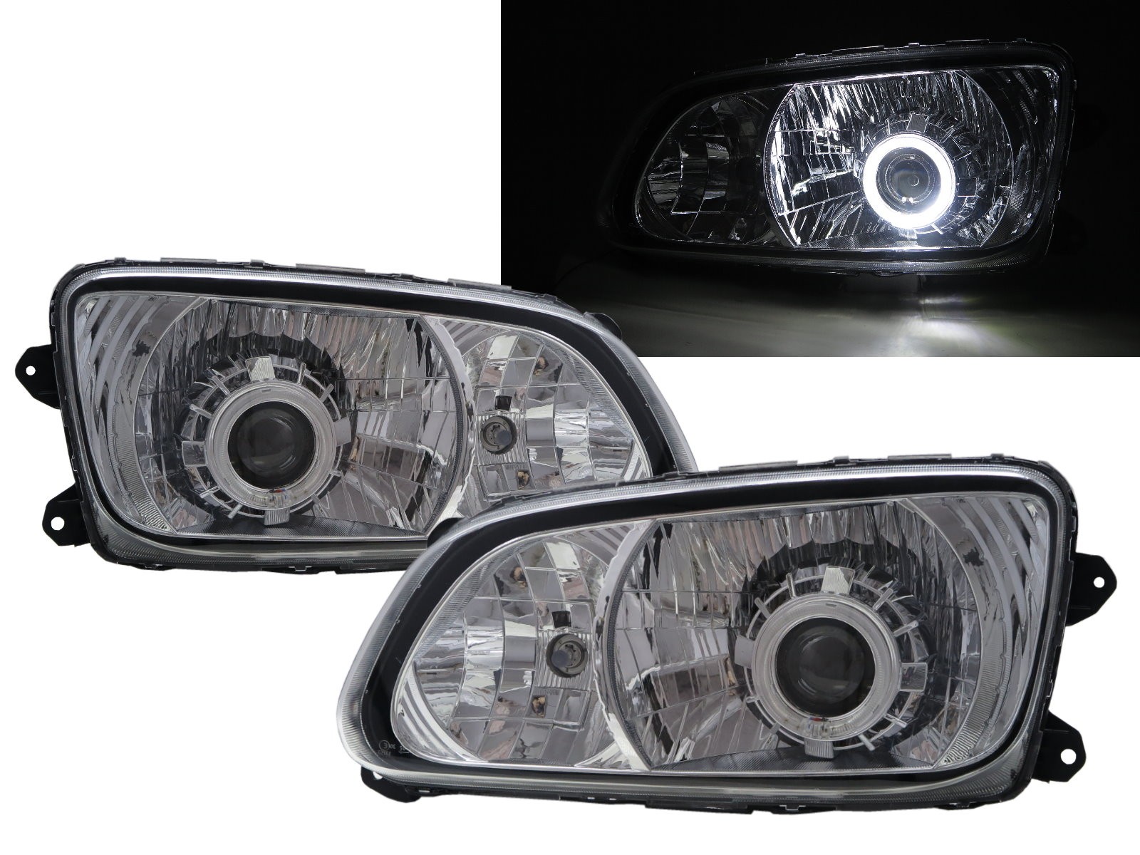 CrazyTheGod 700 2008-present Truck 2D Guide LED Angel-Eye Projector Headlight Headlamp W/ Motor Chrome for HINO RHD
