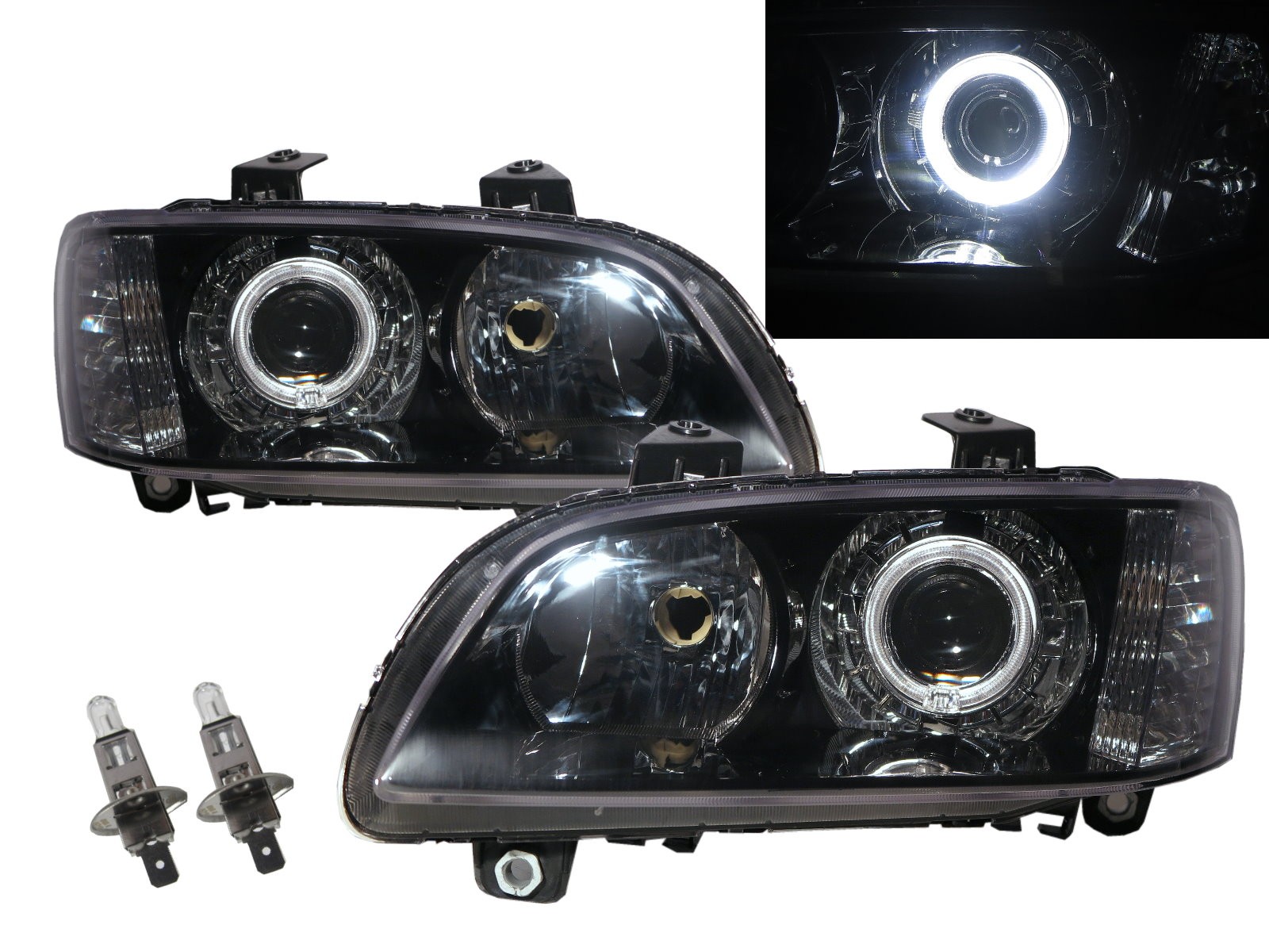 CrazyTheGod Commodore VE Fourth generation 2006-2010 Pre-Facelift Sedan/Wagon/Coupe 2D/4D/5D Guide LED Angel-Eye Projector Headlight Headlamp Black for HOLDEN RHD