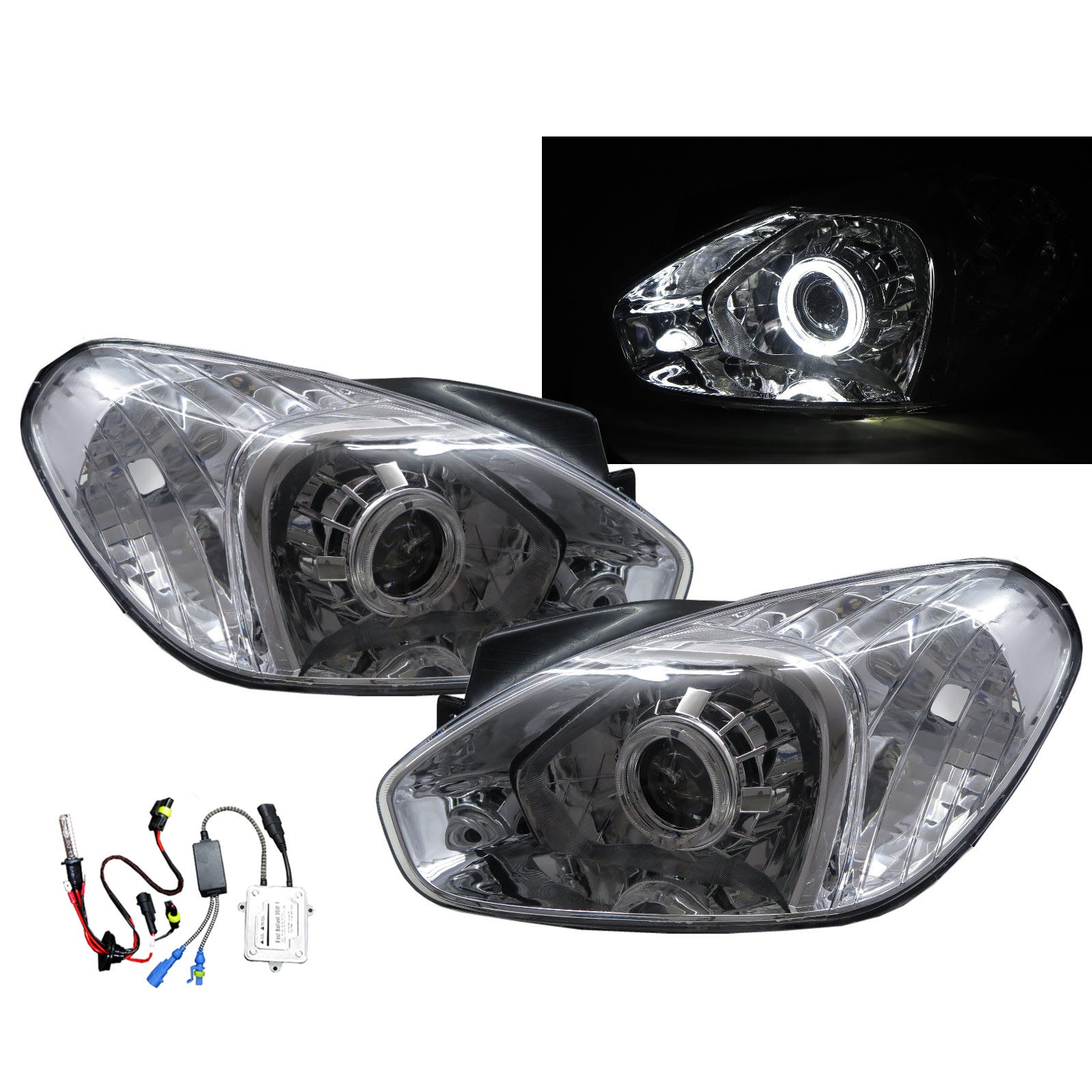 CrazyTheGod Accent/Verna MC Third generation 2005-2011 Sedan/Hatchback 3D/4D Guide LED Angel Eye Projector Headlight Headlamp Chrome V1 for HYUNDAI RHD
