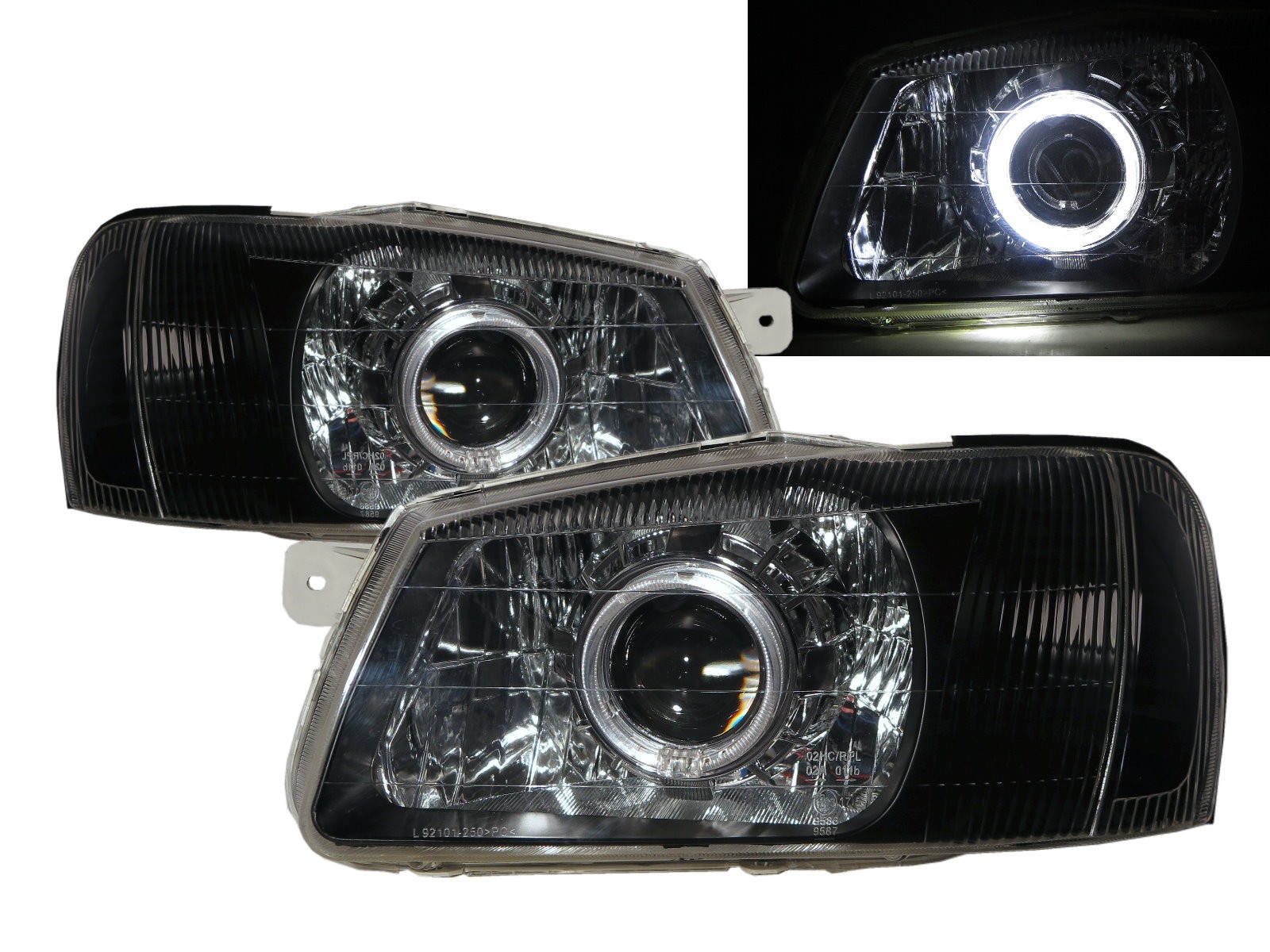 CrazyTheGod Accent/Verna LCMC Second generation 1999-2003 Pre-Facelift Sedan 4D Guide LED Angel-Eye Projector Headlight Headlamp Black for HYUNDAI LHD