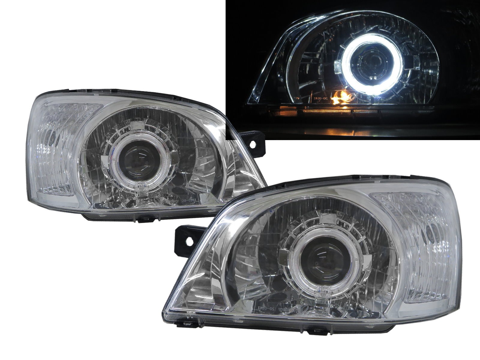 CrazyTheGod Getz/Click 2002-2005 Pre-Facelift Hatchback 3D/5D Guide LED Angel-Eye Projector Headlight Headlamp Chrome for HYUNDAI LHD