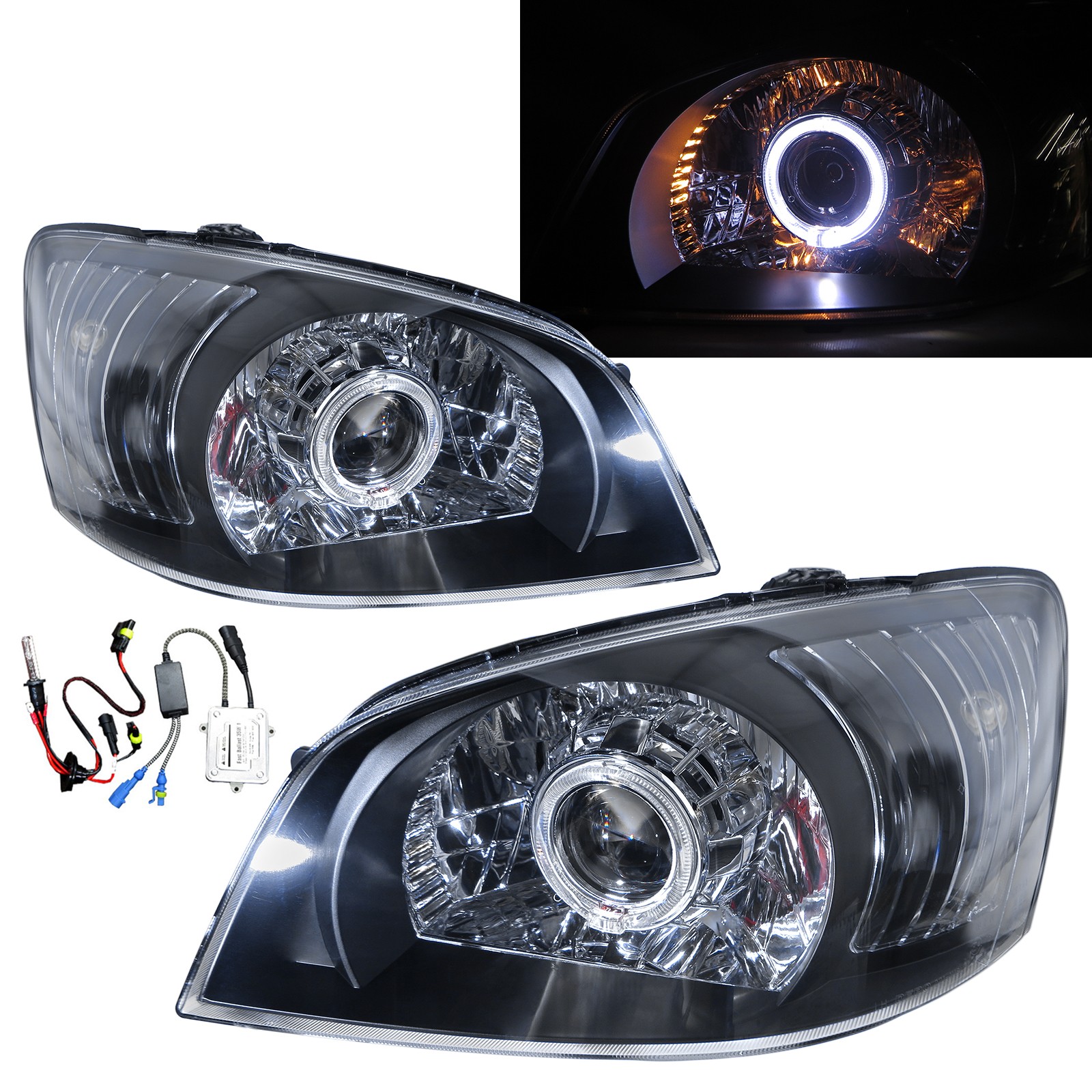 CrazyTheGod Getz/Click 2002-2005 PRE-FACELIFT Hatchback 3D/5D Guide LED Angle-Eye Projector HID Headlight Headlamp Black for HYUNDAI RHD