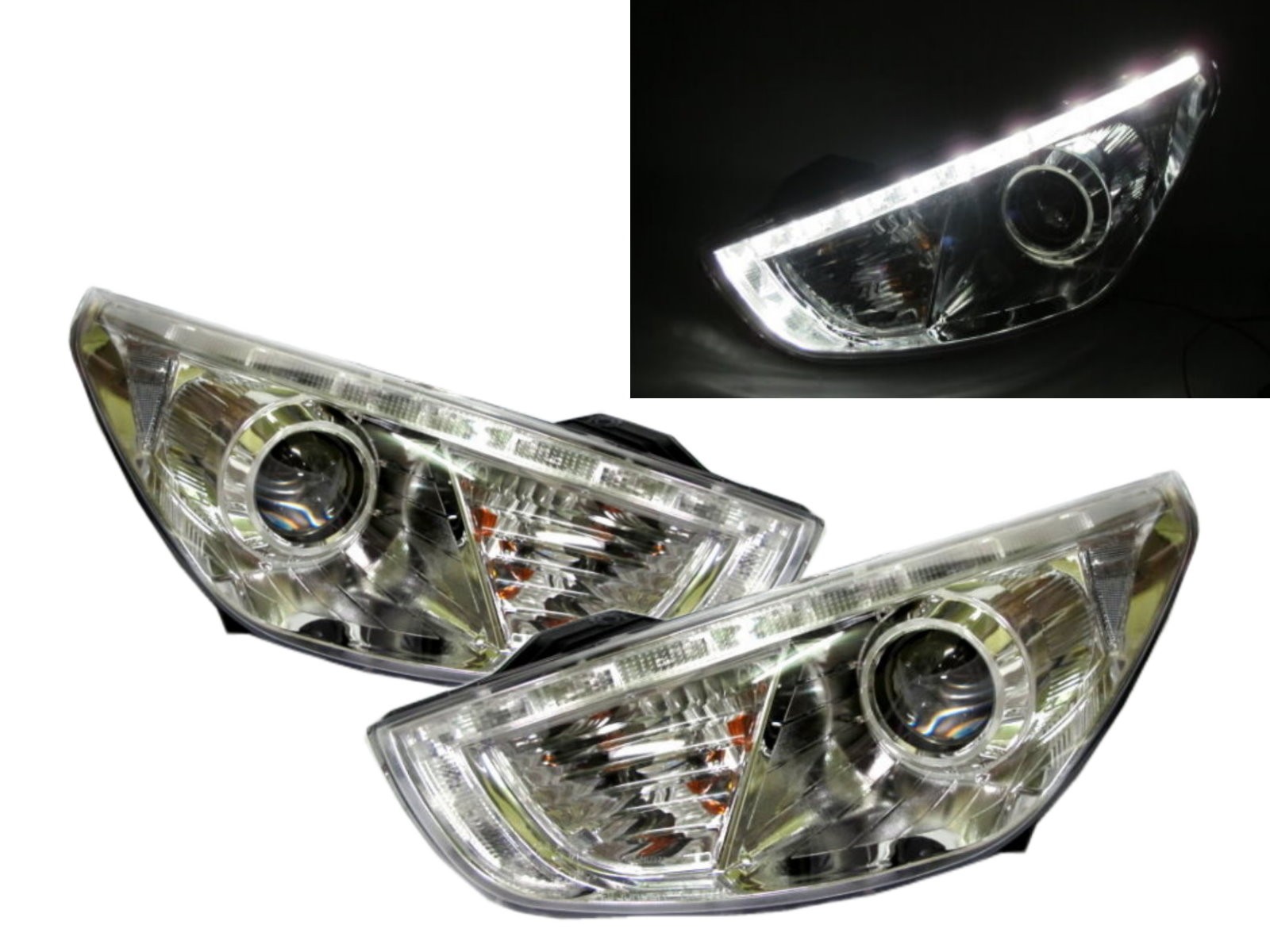 CrazyTheGod IX35 LM First generation 2009-2017 SUV 5D LED Bar Projector Headlight Headlamp Chrome for HYUNDAI RHD