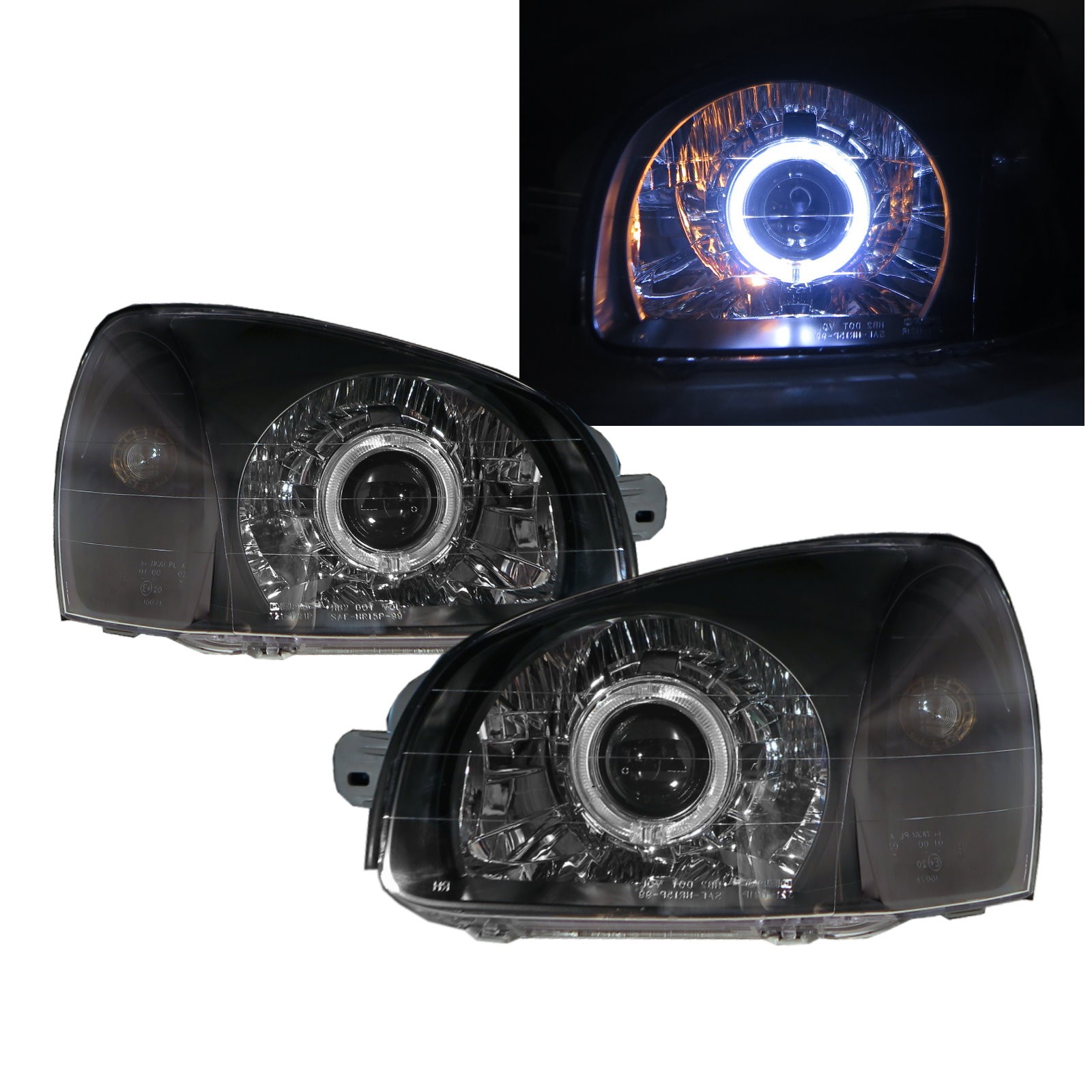 CrazyTheGod Santa FE SM First generation 2003-2006 FACELIFT Wagon 5D Guide LED Angel-Eye Projector Headlight Headlamp Black US for HYUNDAI LHD