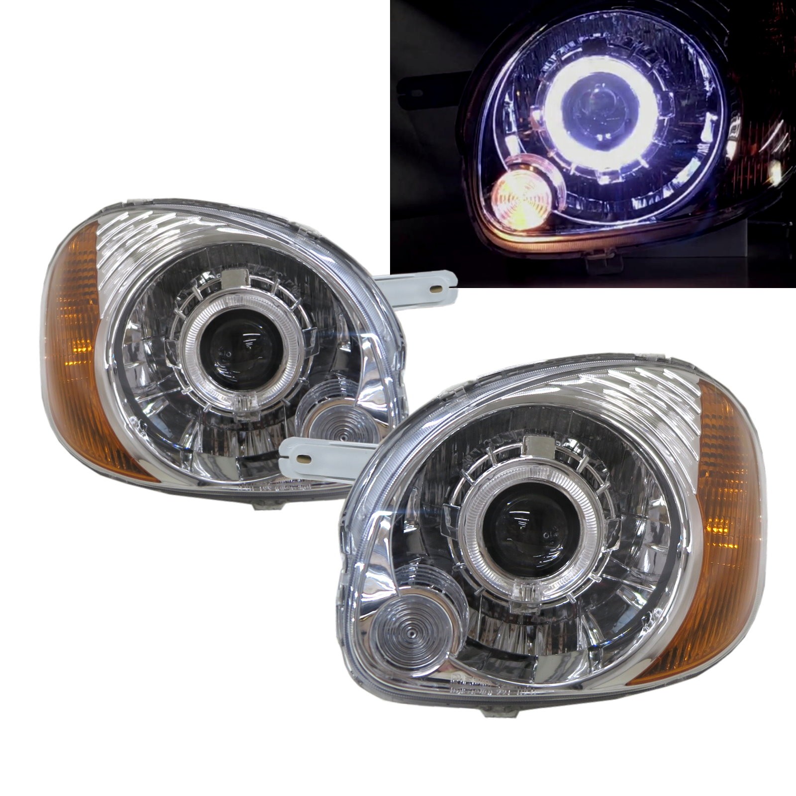 CrazyTheGod Santro Xing 1998-2004 Guide LED Angel-Eye HID XENON Dual Beam Headlight CHROME for HYUNDAI RHD