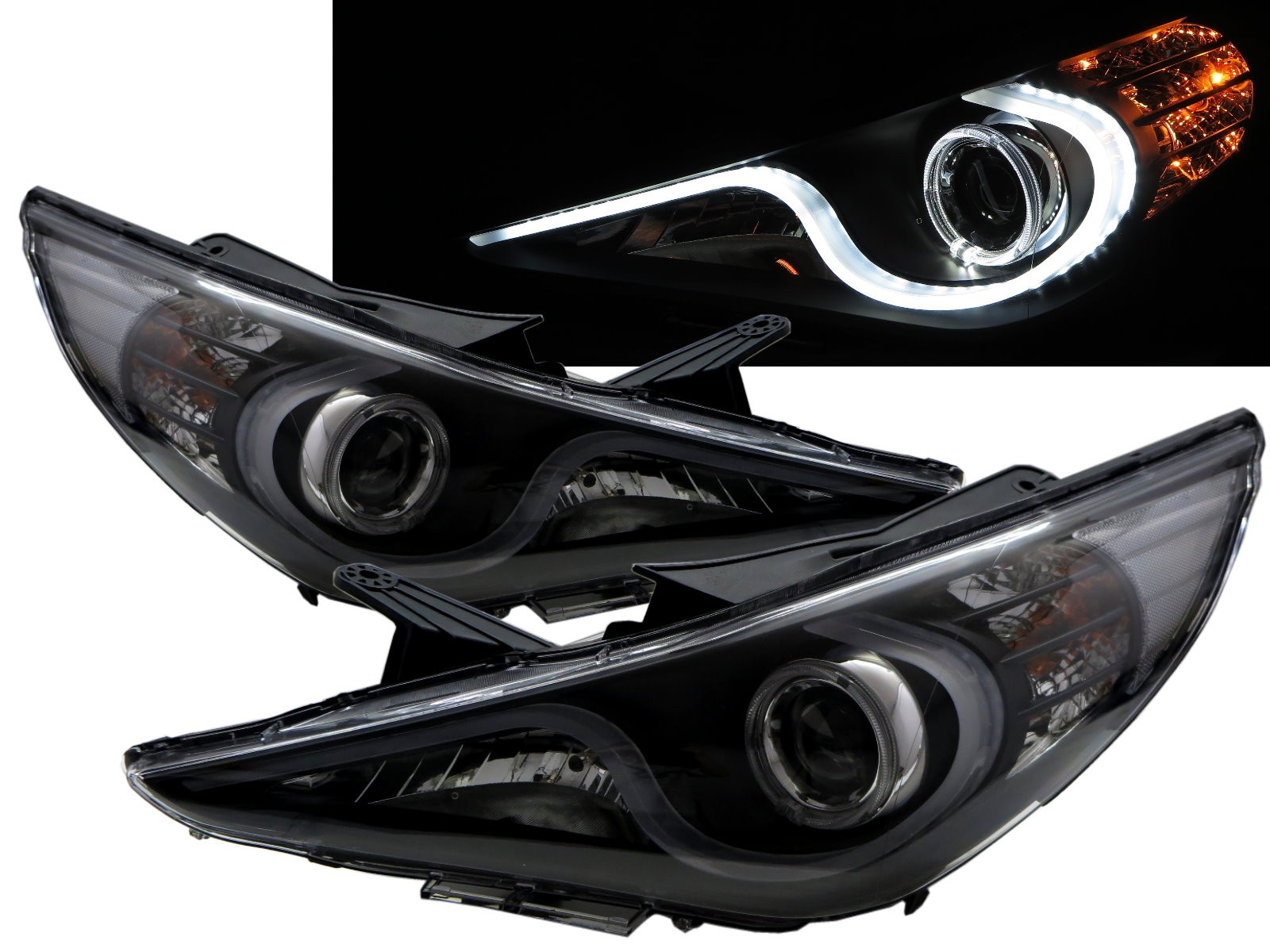 CrazyTheGod SONATA YF Sixth generation 2009-2014 Sedan 4D LED Bar Halogen Headlight Headlamp Black for HYUNDAI RHD