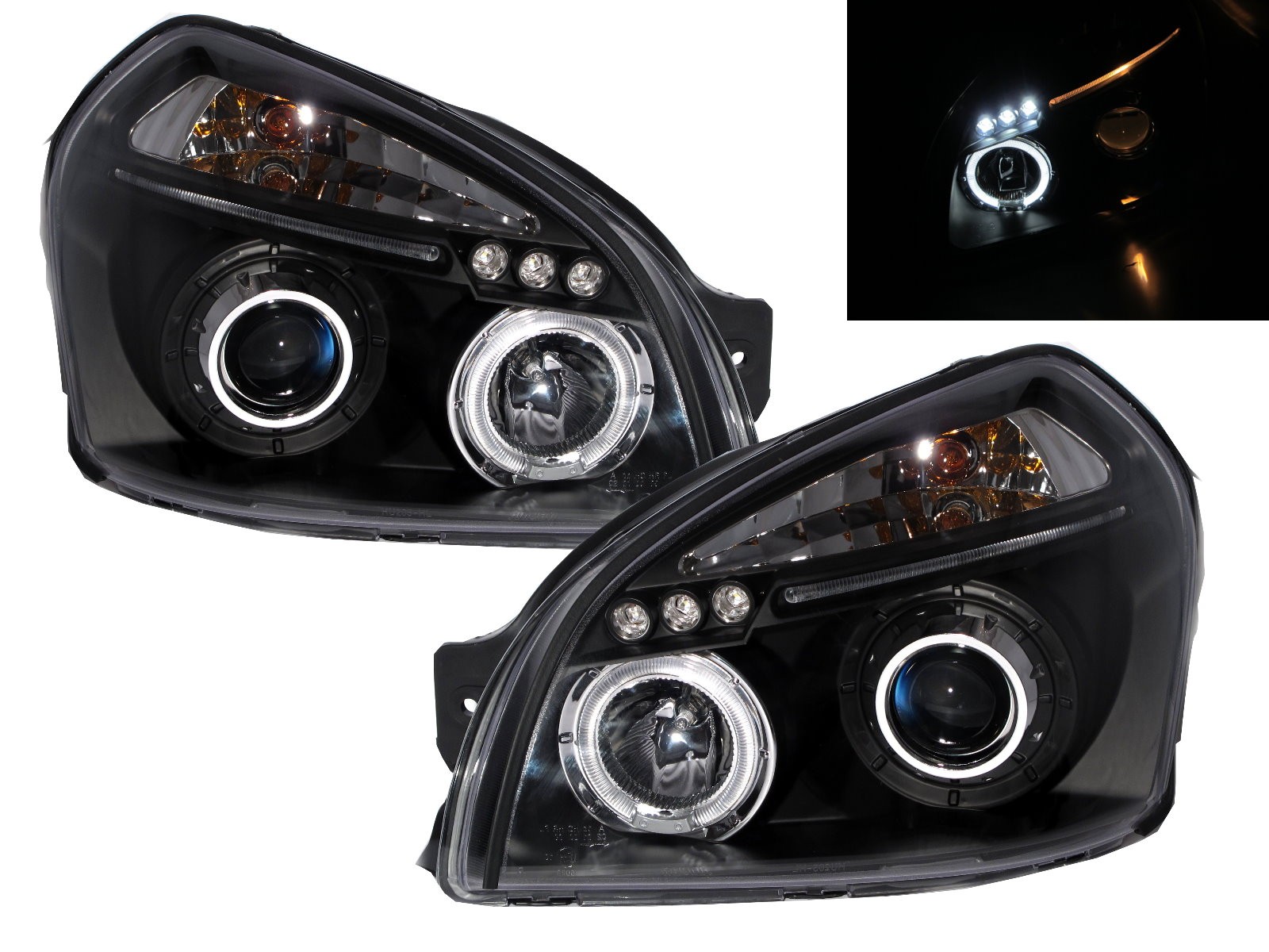 CrazyTheGod TUCSON JM First generation 2004-2009 SUV 5D LED Halo Projector Headlight Headlamp Black for HYUNDAI RHD