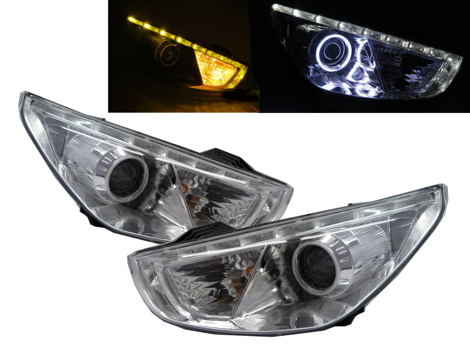 CrazyTheGod Tucson LM Second generation 2009-2015 SUV 5D CCFL Projector LED Bar Headlight Headlamp Chrome for HYUNDAI RHD