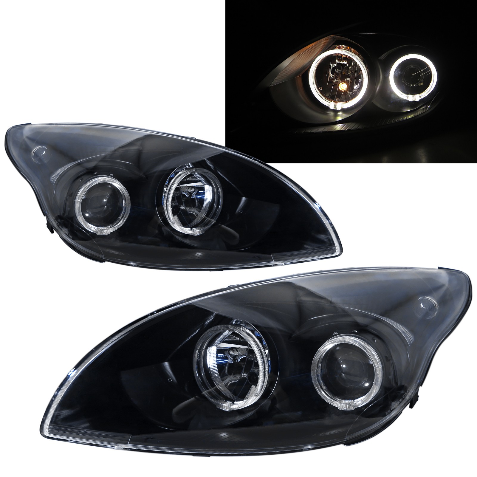 CrazyTheGod i30 FD First generation 2007-2012 Hatchback 5D Guide LED Angle-Eye Projector Headlight Headlamp Black for HYUNDAI LHD