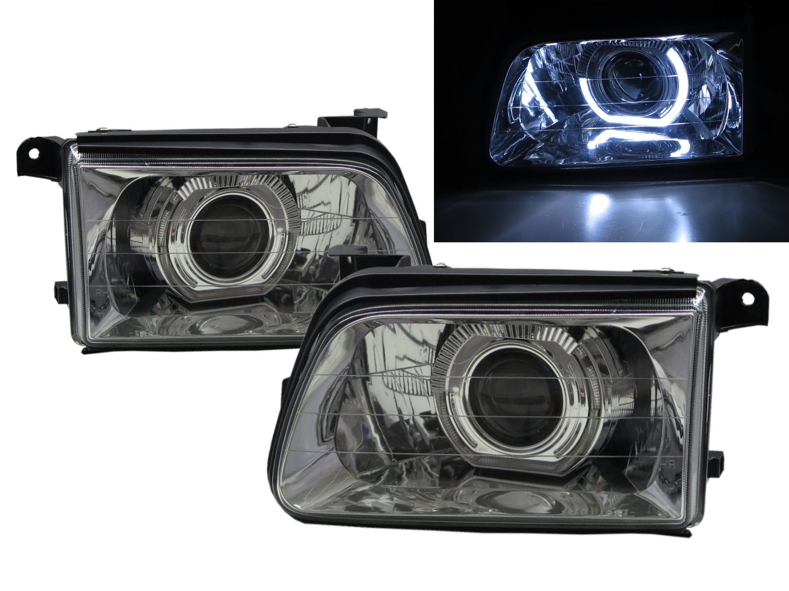CrazyTheGod TFR Third generation 1998-2002 Pickup 4D Guide LED Angel-Eye Projector HID Headlight Headlamp Chrome for ISUZU LHD