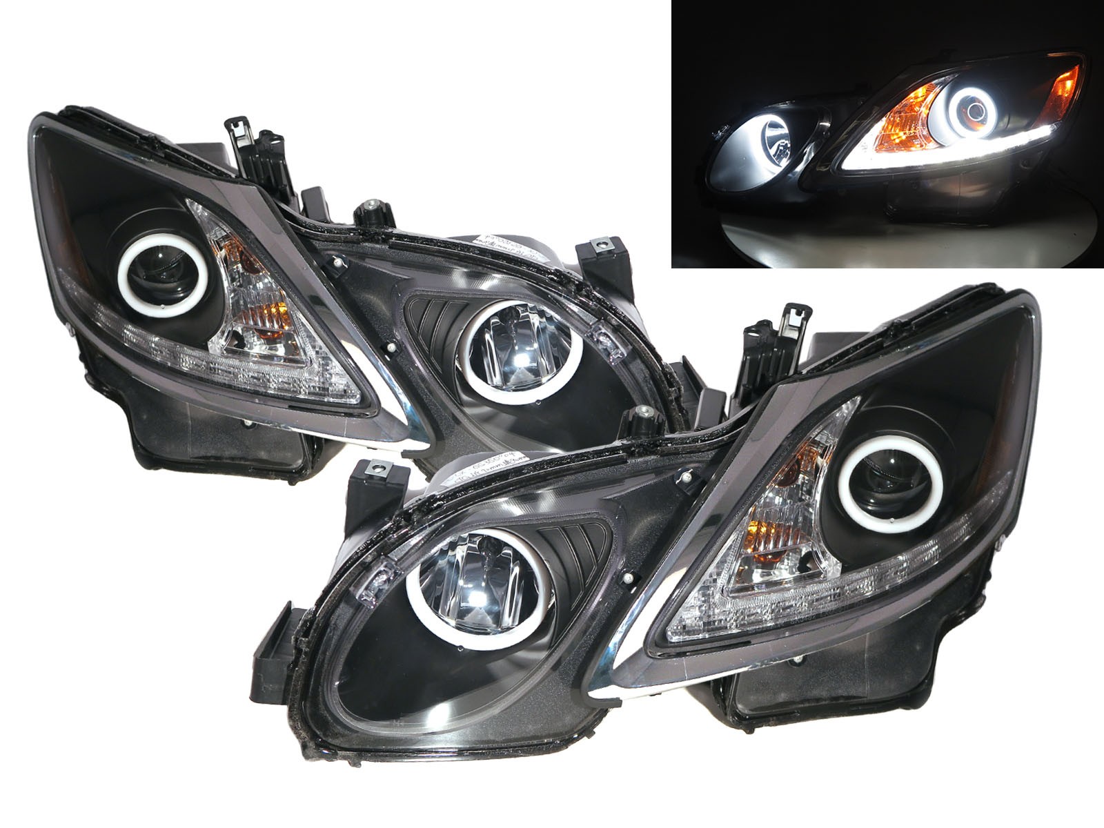 CrazyTheGod GS350 GS450h S190 Third generation 2006-2011 Sedan 4D Cotton Halo Projector Headlight Headlamp Black for LEXUS RHD
