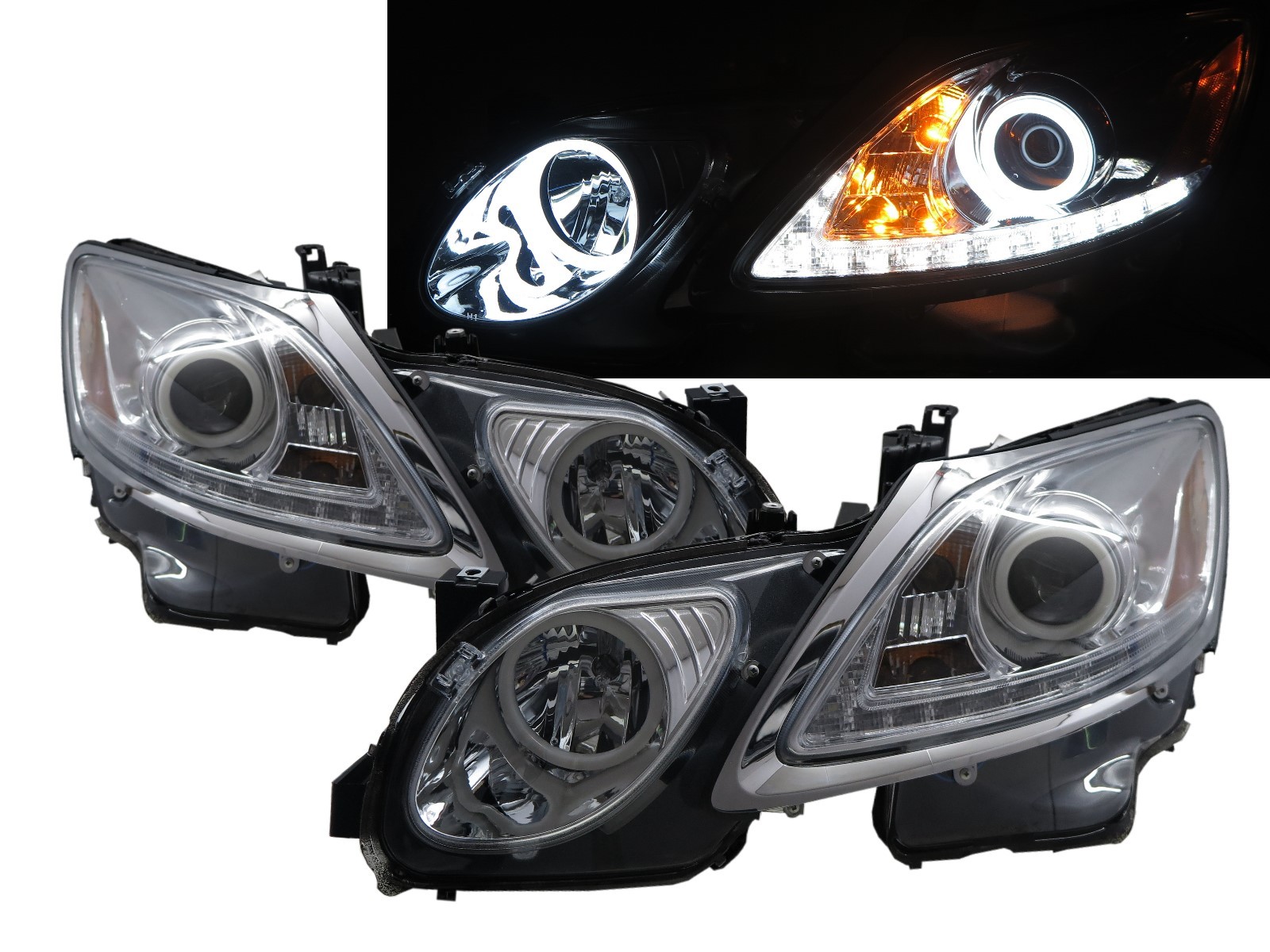CrazyTheGod GS350 GS450h S190 Third generation 2006-2011 Sedan 4D Cotton Halo Projector Headlight Headlamp Chrome for LEXUS RHD