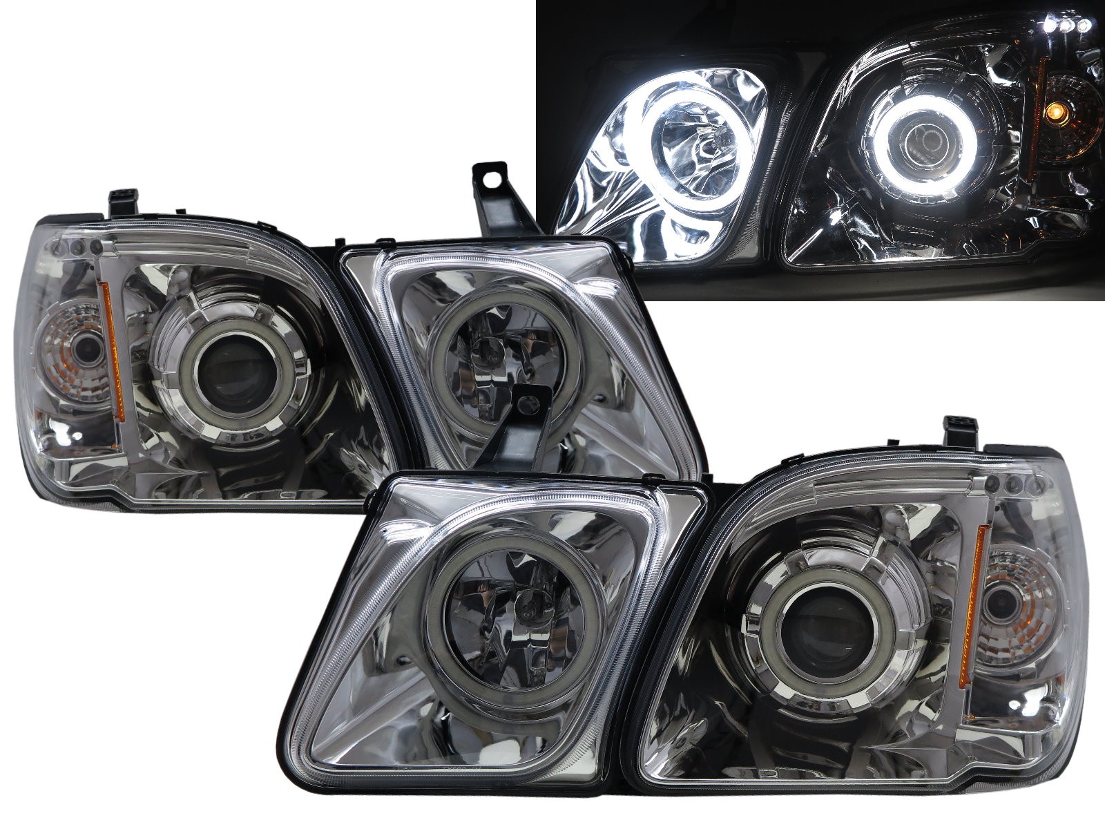 CrazyTheGod LX LX470 J100 Second generation 1998-2007 SUV 5D Halo Projector Headlight Headlamp Chrome for LEXUS LHD