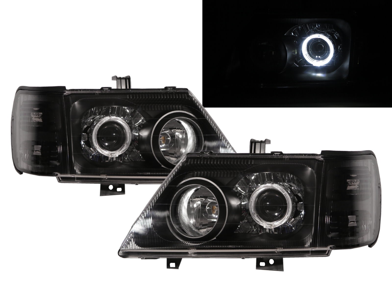 CrazyTheGod Adventure 2001-2003 Wagon/Truck 2D/5D Guide LED Angel-Eye Projector Headlight Headlamp Black for Mitsubishi RHD