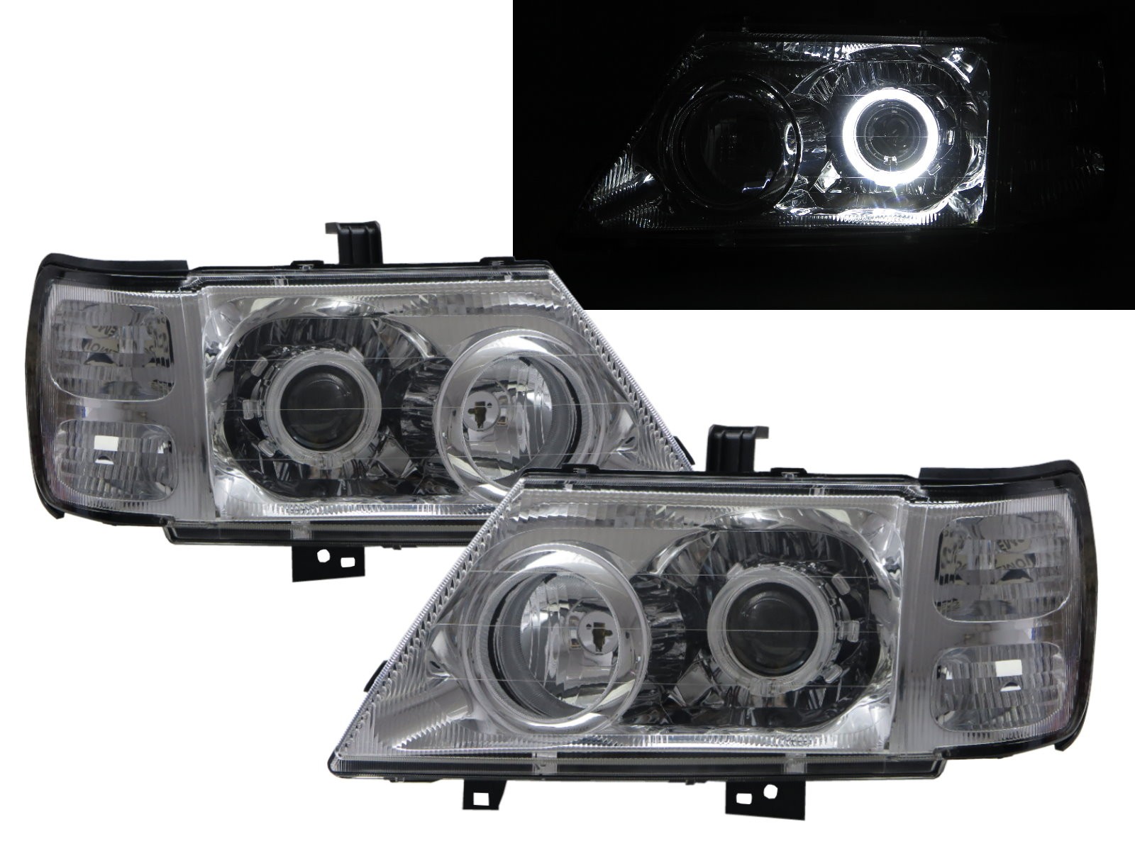 CrazyTheGod Adventure 2001-2003 Wagon/Truck 2D/5D Guide LED Angel-Eye Projector Headlight Headlamp Chrome for Mitsubishi LHD