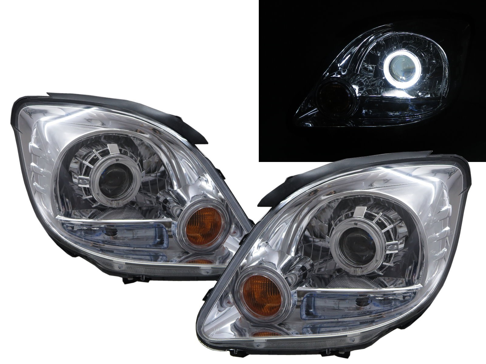 CrazyTheGod Adventure 2004-2008 Wagon/Truck 2D/5D Guide LED Angel-Eye Projector Headlight Headlamp Chrome for Mitsubishi RHD