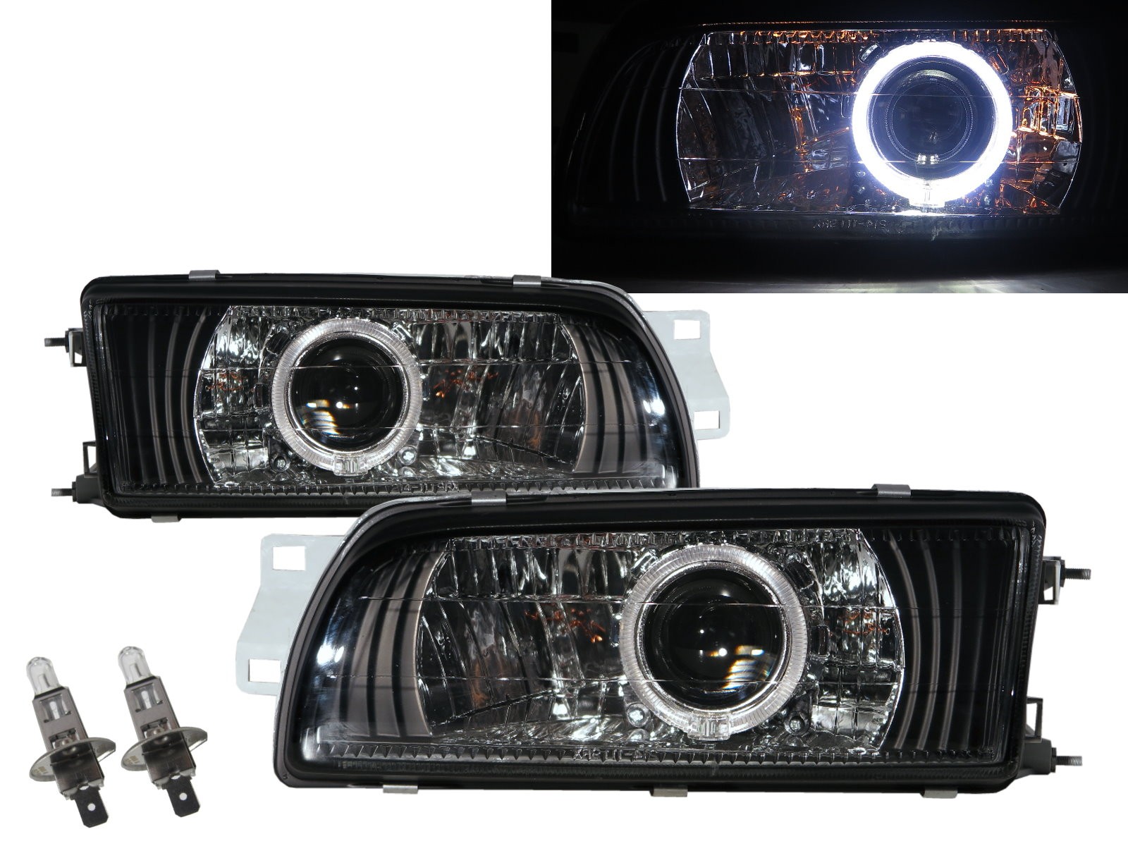 CrazyTheGod Arena Jumbuck 2002-2010 UTE 2D Guide LED Angel-Eye Projector Headlight Headlamp Black for Mitsubishi RHD