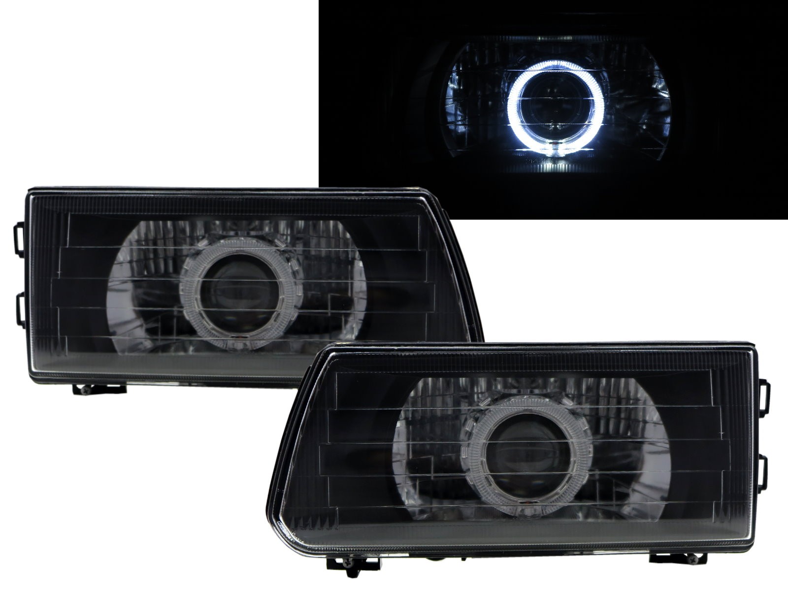 CrazyTheGod Delica L300 1999-present VAN/Pickup 2D/4D Guide LED Angel-Eye Projector Headlight Headlamp Black for Mitsubishi LHD