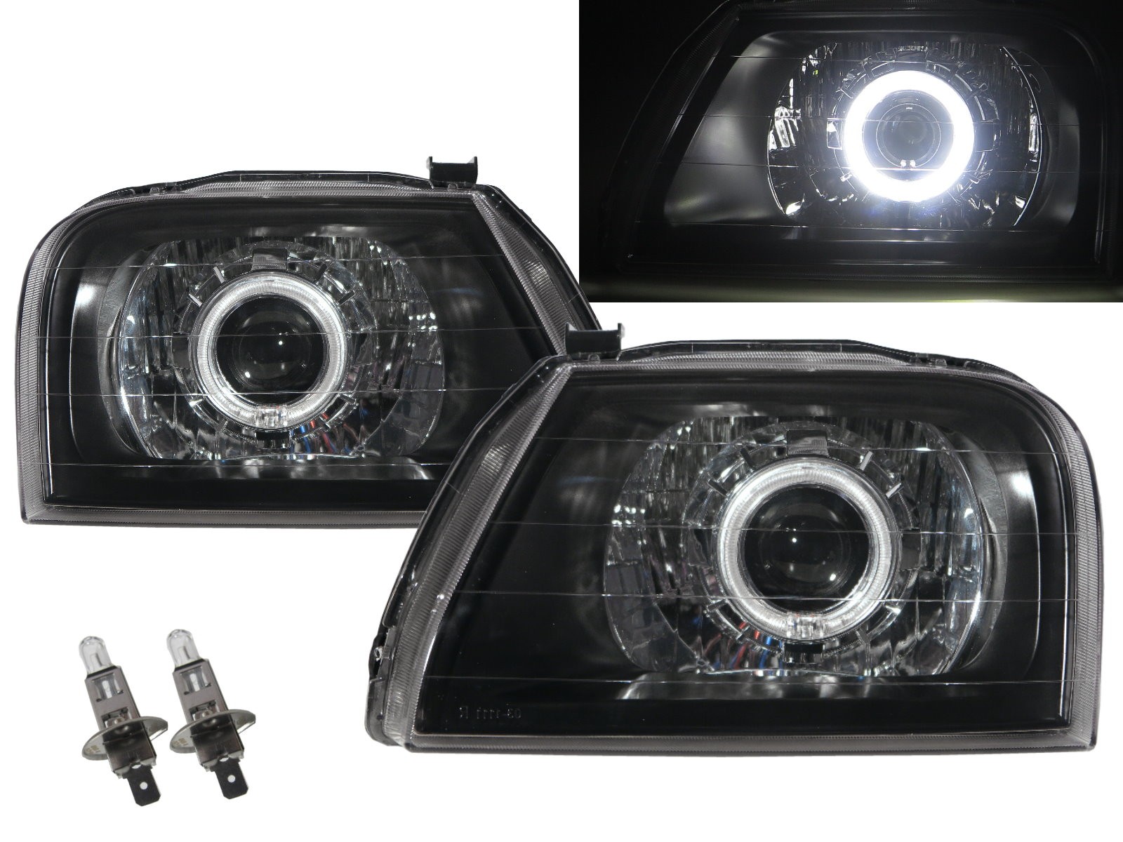 CrazyTheGod L200 First generation 1996-2001 Wagon/Pickup 2D/4D/5D Guide LED Angel-Eye Projector Headlight Headlamp Black for Mitsubishi RHD