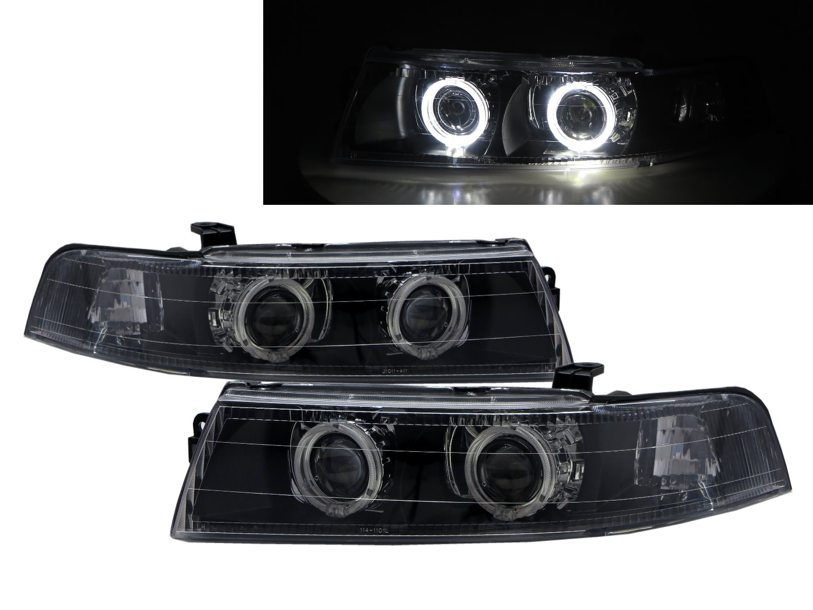 CrazyTheGod MIRAGE 1998-2001 Sedan 4D Guide LED Angel-Eye Projector Headlight Headlamp Black V2 for Mitsubishi RHD