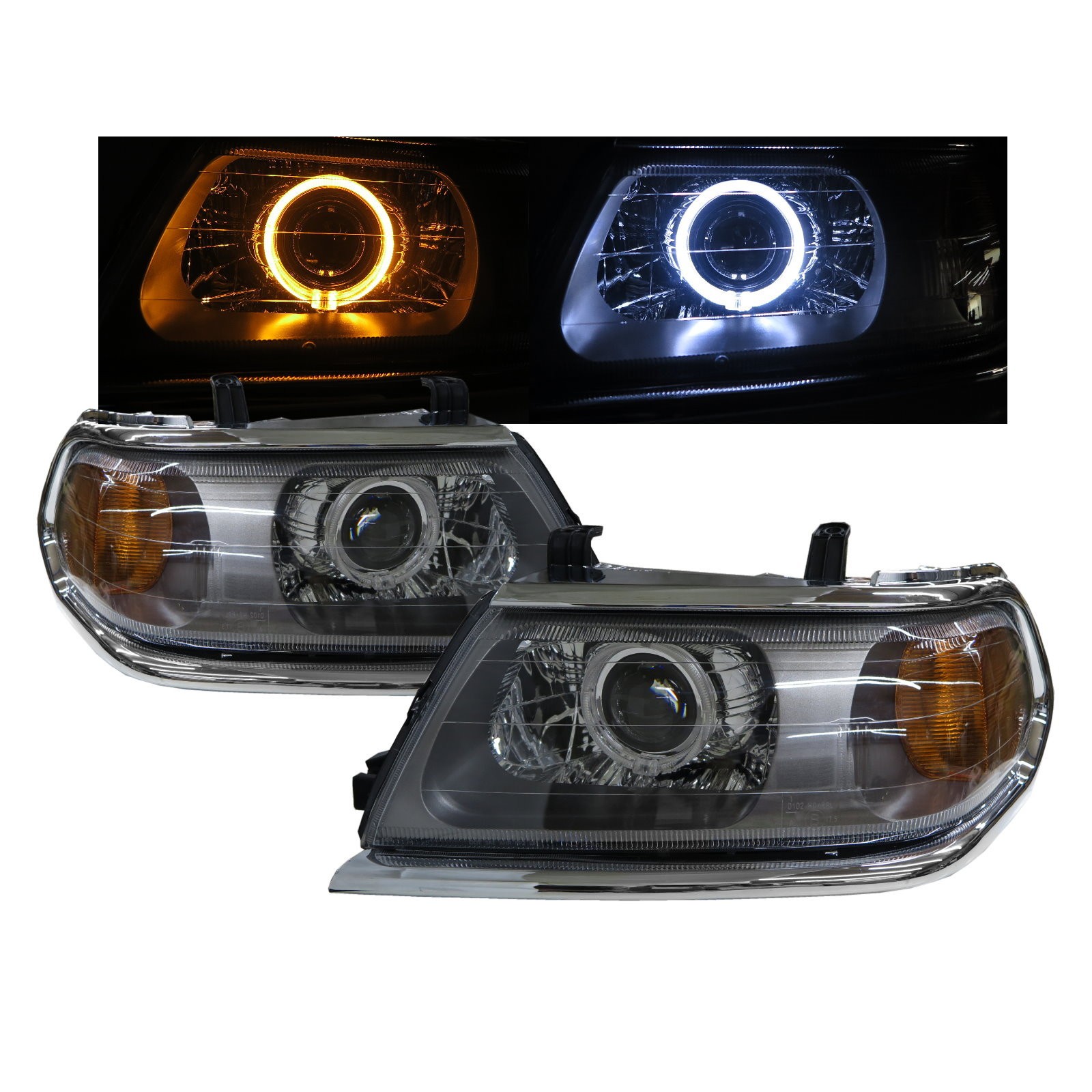CrazyTheGod Montero Sport First generation- 2000-2006 Wagon 5D Guide LED Angel-Eye Projector Headlight Headlamp Gray US for Mitsubishi LHD