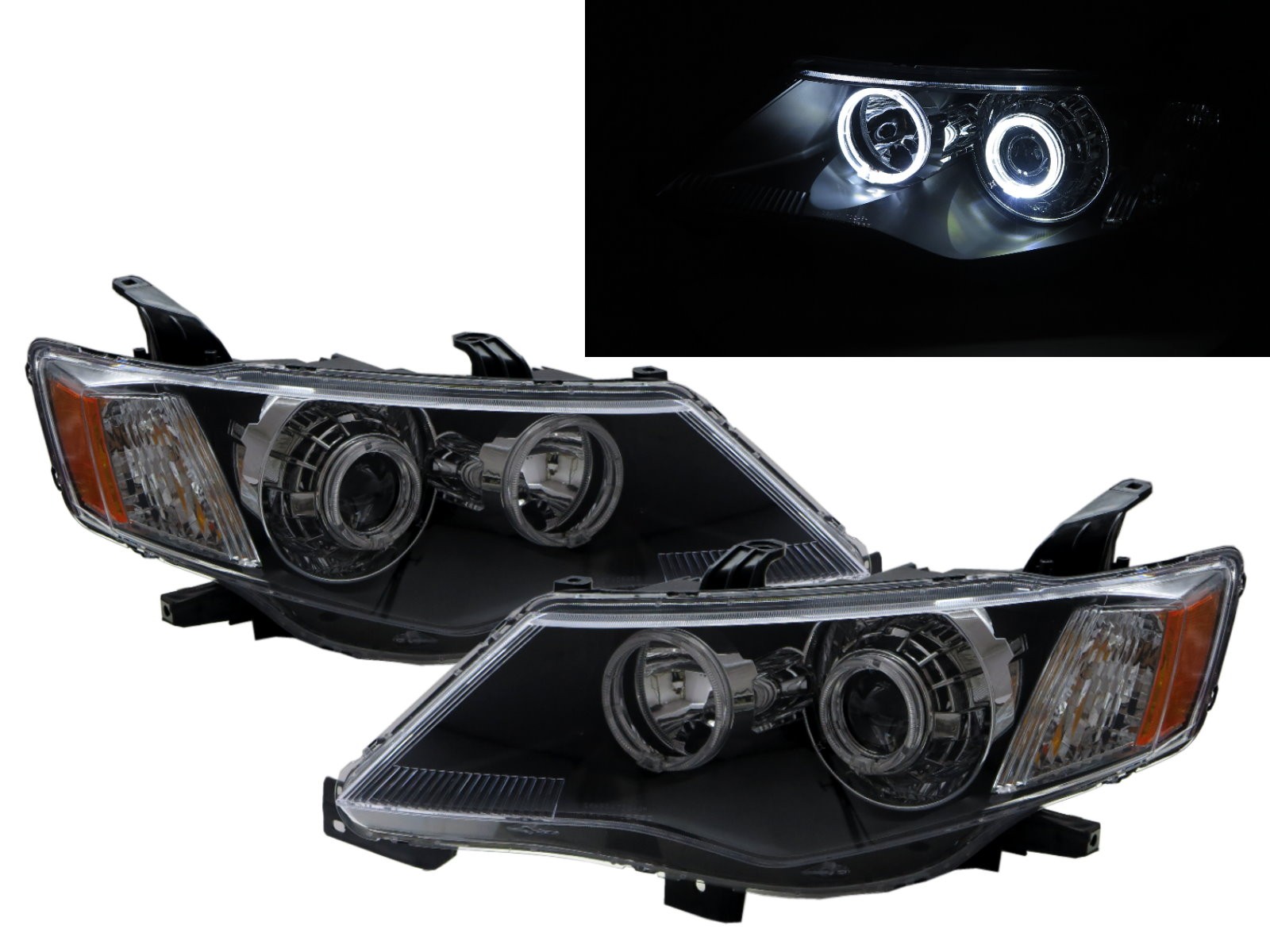 CrazyTheGod Outlander Second generation 2007-2009 PRE-FACELIFT Wagon 5D Guide LED Angel-Eye Projector Headlight Headlamp Black for Mitsubishi RHD