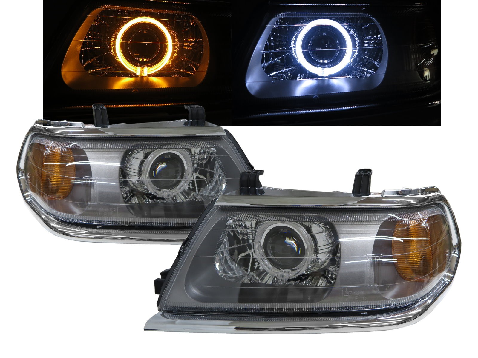 CrazyTheGod Pajero Sport First generation 2000-2006 Wagon 5D Guide LED Angel-Eye Projector Headlight Headlamp Chrome US for Mitsubishi LHD