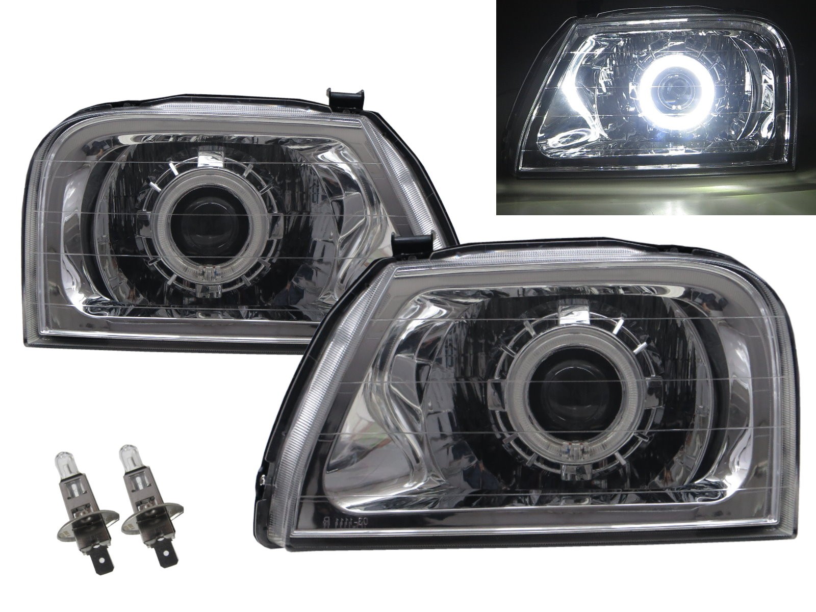CrazyTheGod Storm 1996-2001 Wagon/Pickup 2D/4D/5D Guide LED Angel-Eye Projector Headlight Headlamp Chrome for Mitsubishi LHD