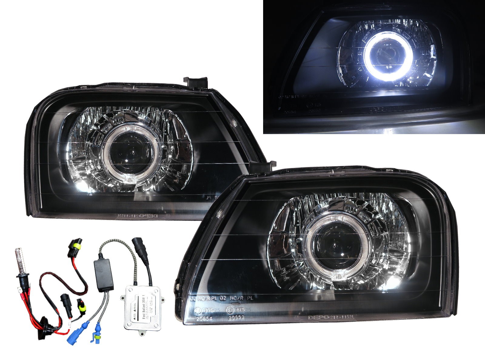 CrazyTheGod STRADA 1996-2001 Wagon/Pickup 2D/4D/5D Guide LED Angel-Eye Projector HID Headlight Headlamp Black for Mitsubishi LHD