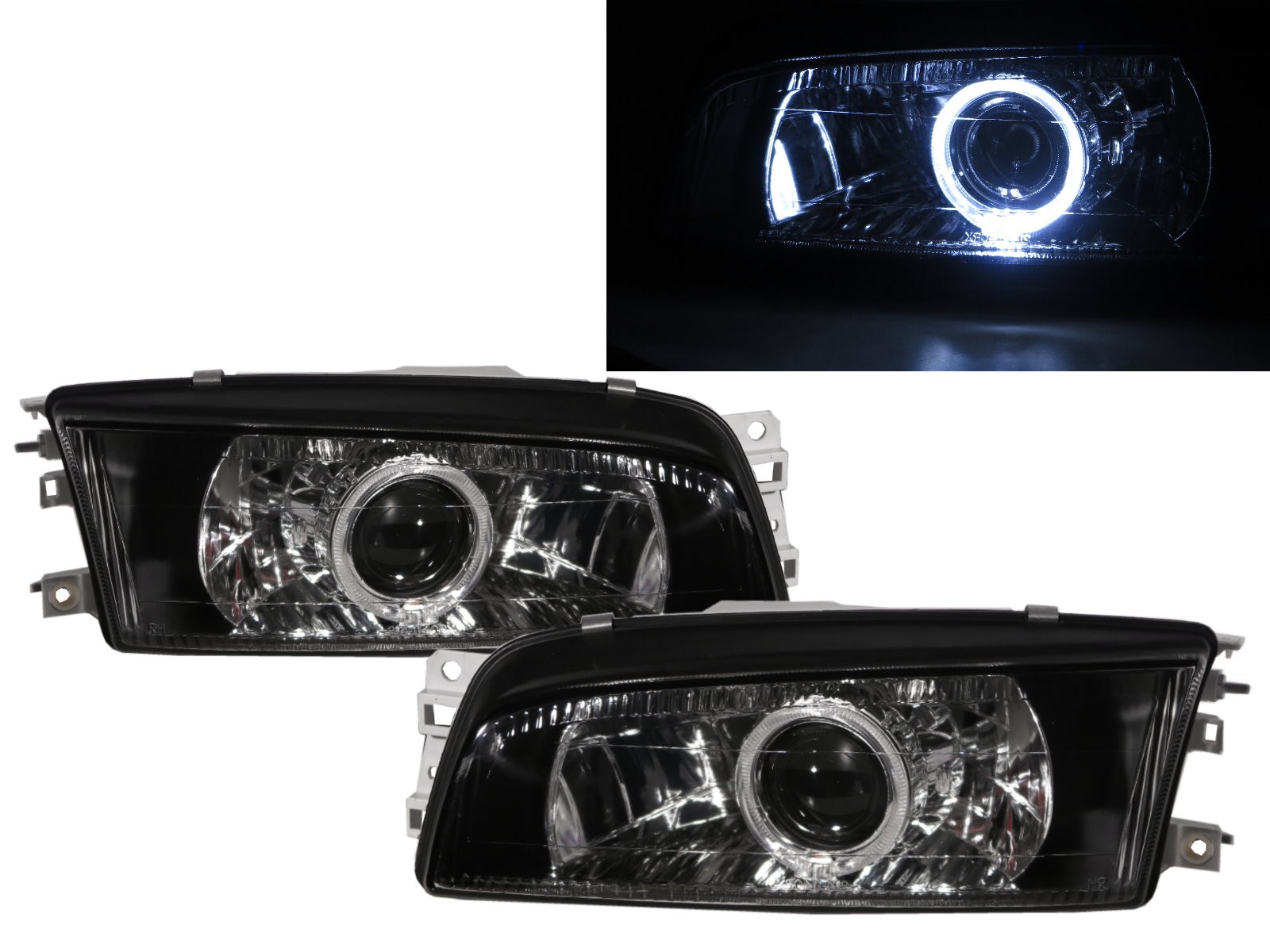CrazyTheGod Virage 1995-2000 Sedan 4D Guide LED Angel-Eye Projector Headlight Headlamp Black for Mitsubishi LHD