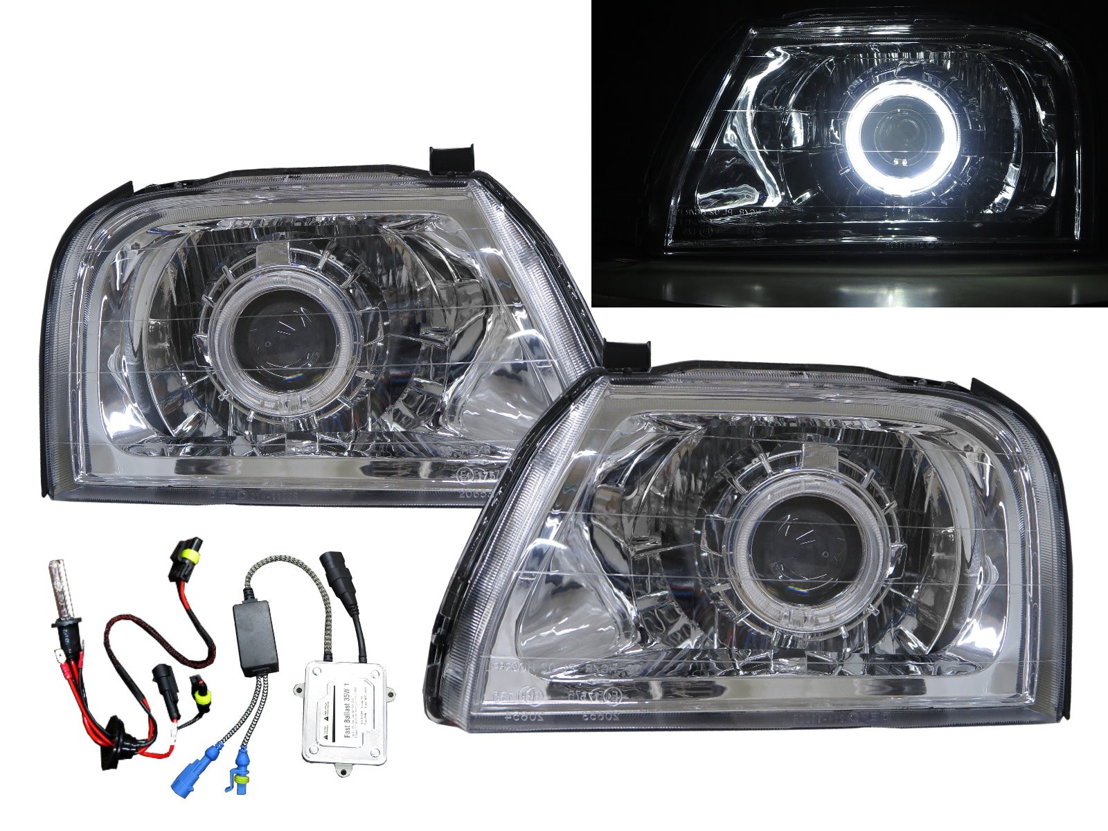CrazyTheGod TRITON L200 1996-2001 Wagon/Pickup 2D/4D/5D Guide LED Angel-Eye Projector HID Headlight Headlamp Chrome for Mitsubishi LHD