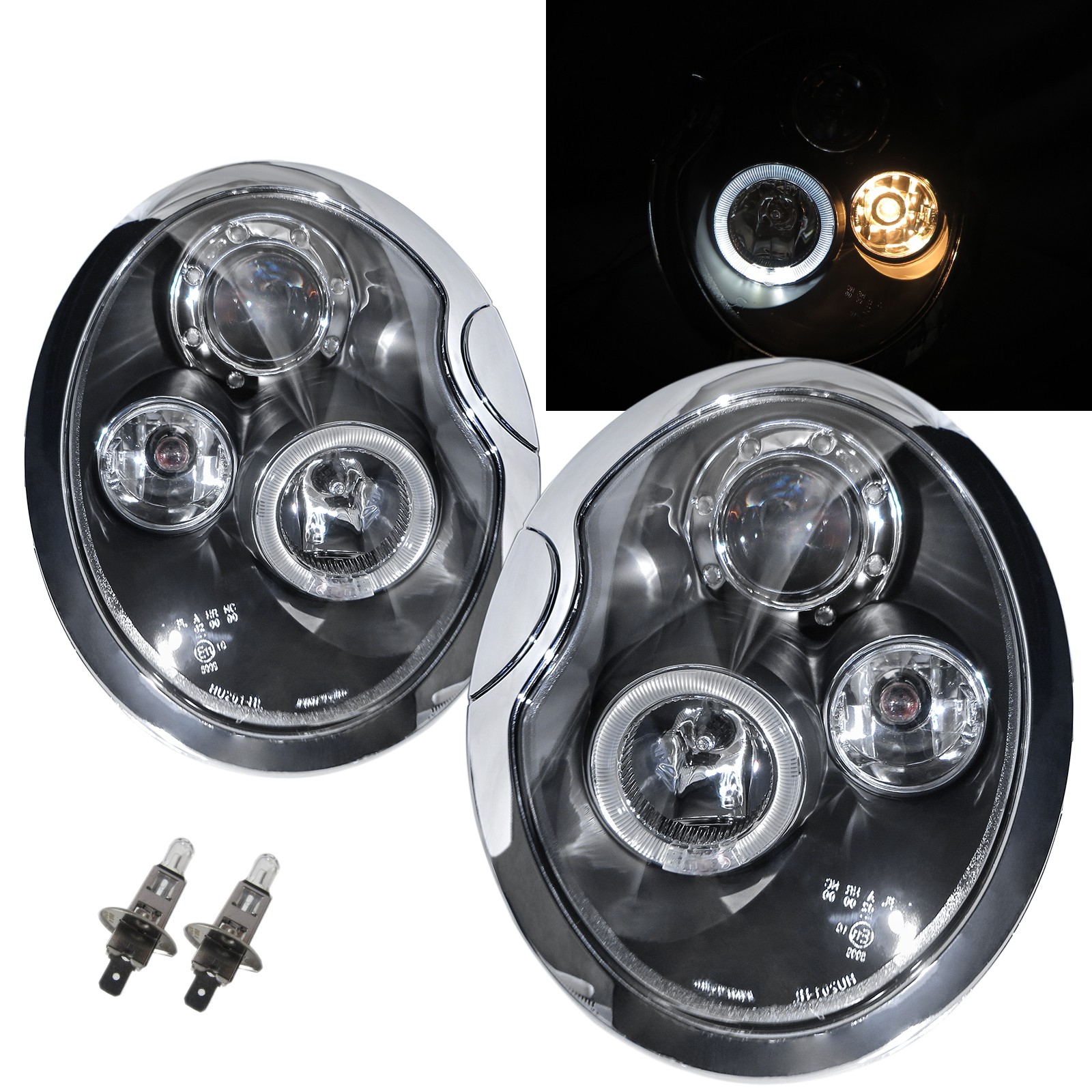 CrazyTheGod MINI COOPER R50 R53 First generation 2001-2008 Hatchback/Convertible 2D/3D Angel-Eye Projector Headlight Headlamp Black US for MINI RHD
