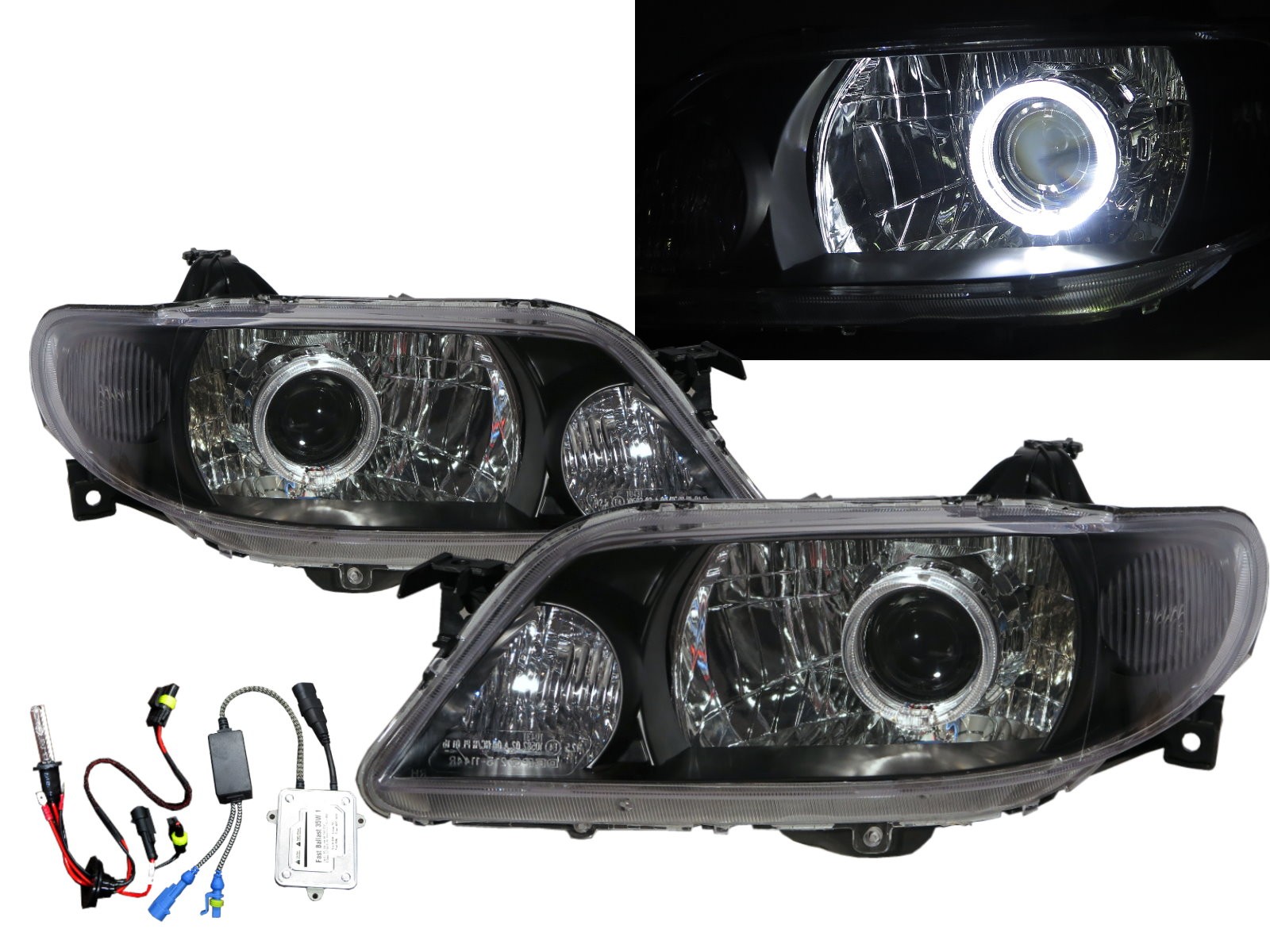 CrazyTheGod Allegro BJ Eighth generation 2001-2003 Facelift Sedan/Hatchback/Wagon 4D/5D Guide LED Angel-Eye Projector HID Headlight Headlamp Black for MAZDA LHD