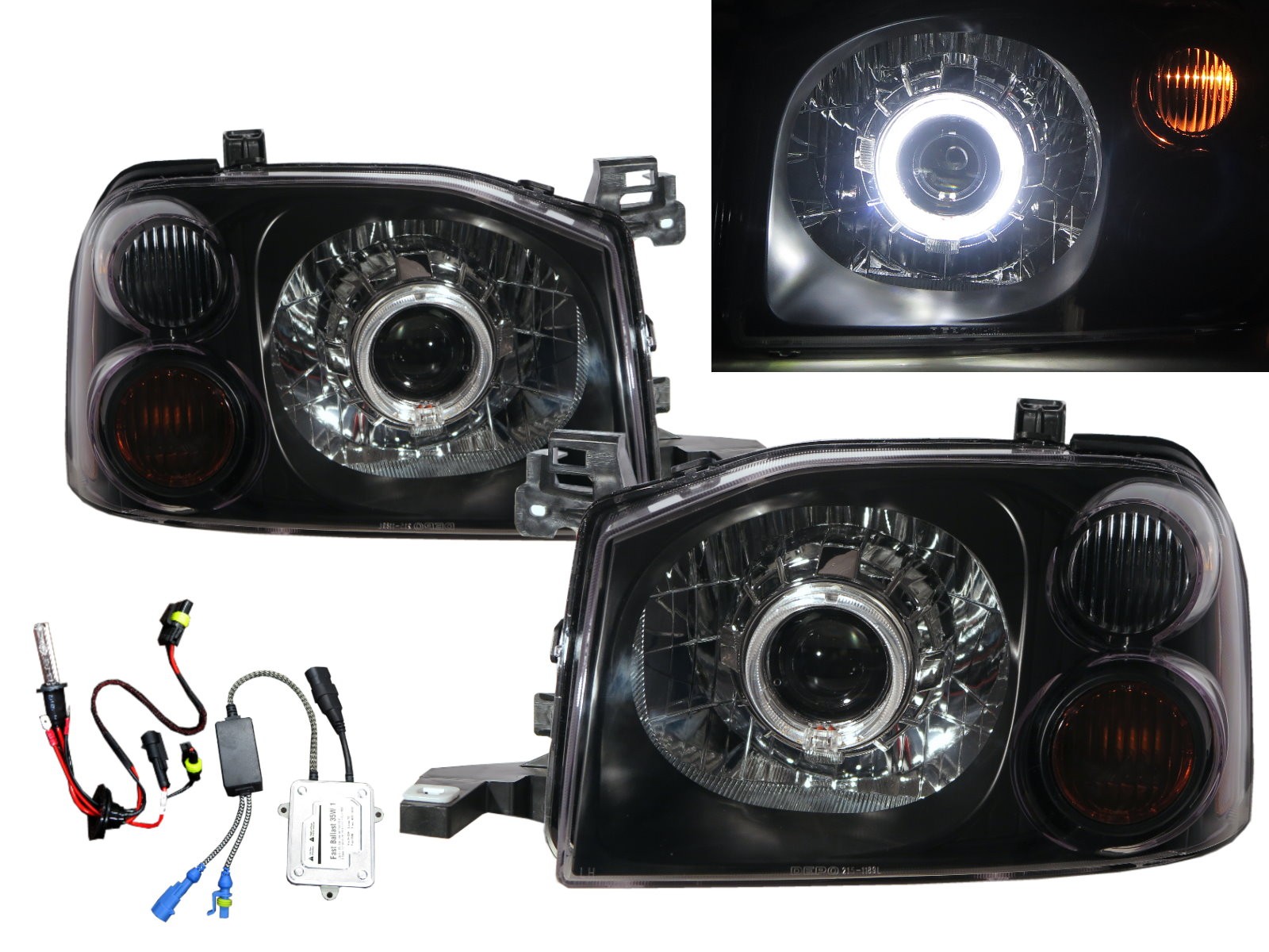 CrazyTheGod NAVARA D22 First generation 2001-2004 Pickup Truck/Ute/Bakkie 2D/4D Guide LED Angel-Eye Projector HID Headlight Headlamp Black for NISSAN LHD