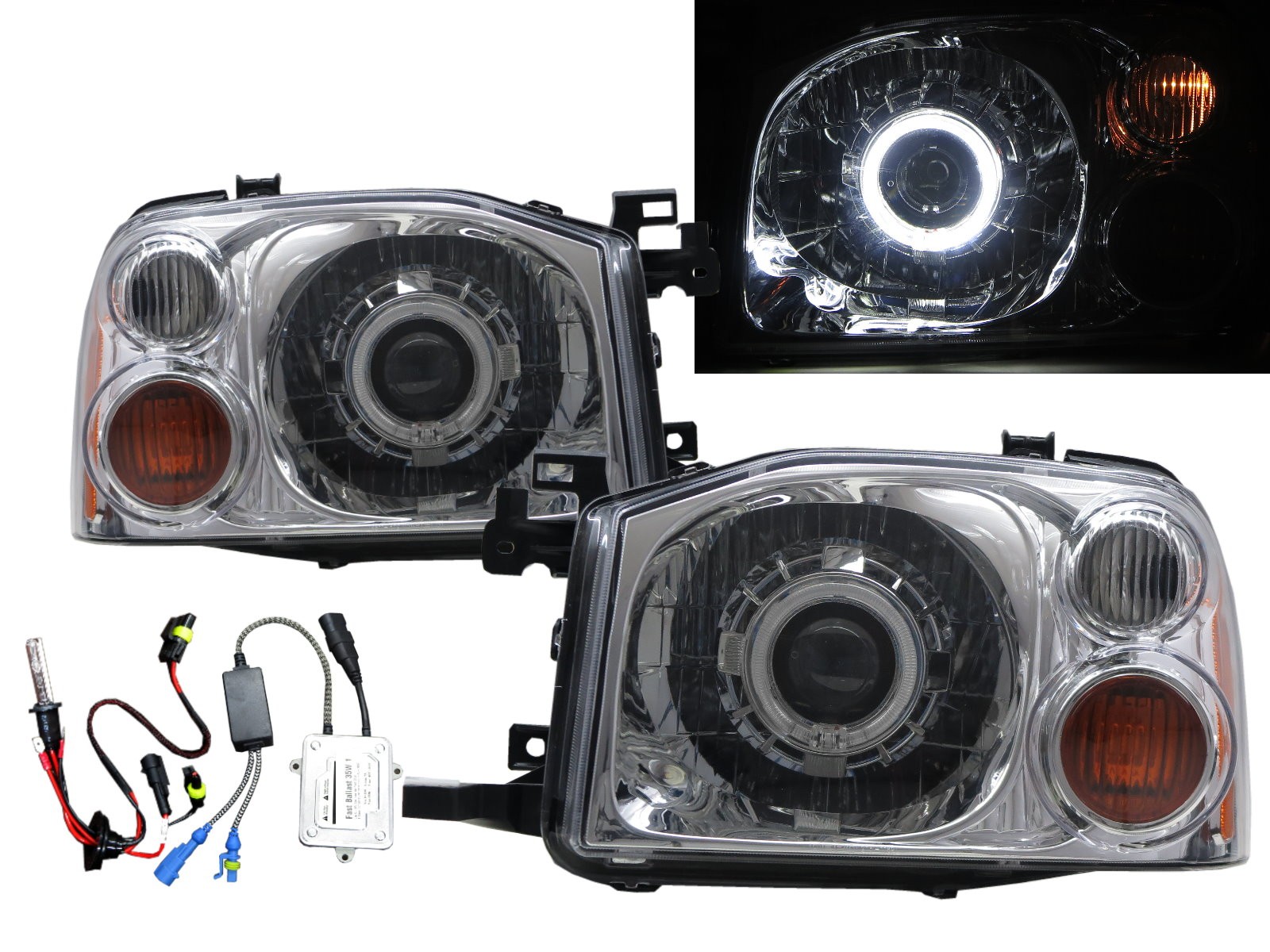 CrazyTheGod NAVARA D22 First generation 2001-2004 Pickup Truck/Ute/Bakkie 2D/4D Guide LED Angel-Eye Projector HID Headlight Headlamp Chrome for NISSAN RHD