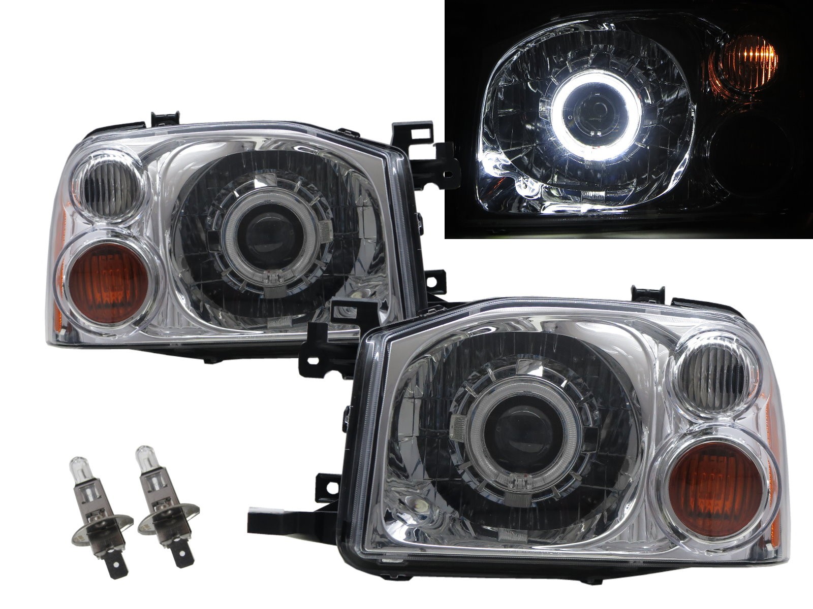 CrazyTheGod NAVARA D22 First generation 2001-2004 Pickup Truck/Ute/Bakkie 2D/4D Guide LED Angel-Eye Projector Headlight Headlamp Chrome for NISSAN RHD