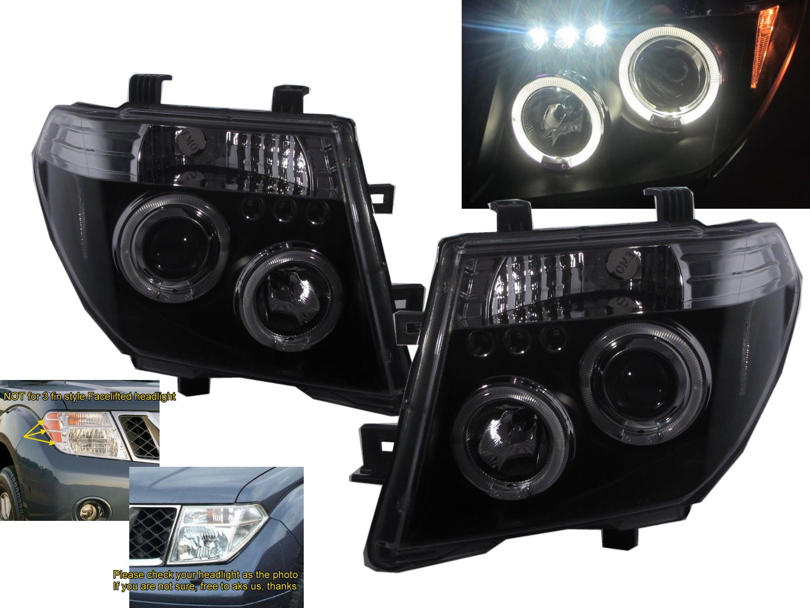CrazyTheGod FRONTIRE NAVARA D40 Second generation 2005-2010 PRE-FACELIFT Truck 2D/4D LED Halo Projector Headlight Headlamp Black for NISSAN RHD