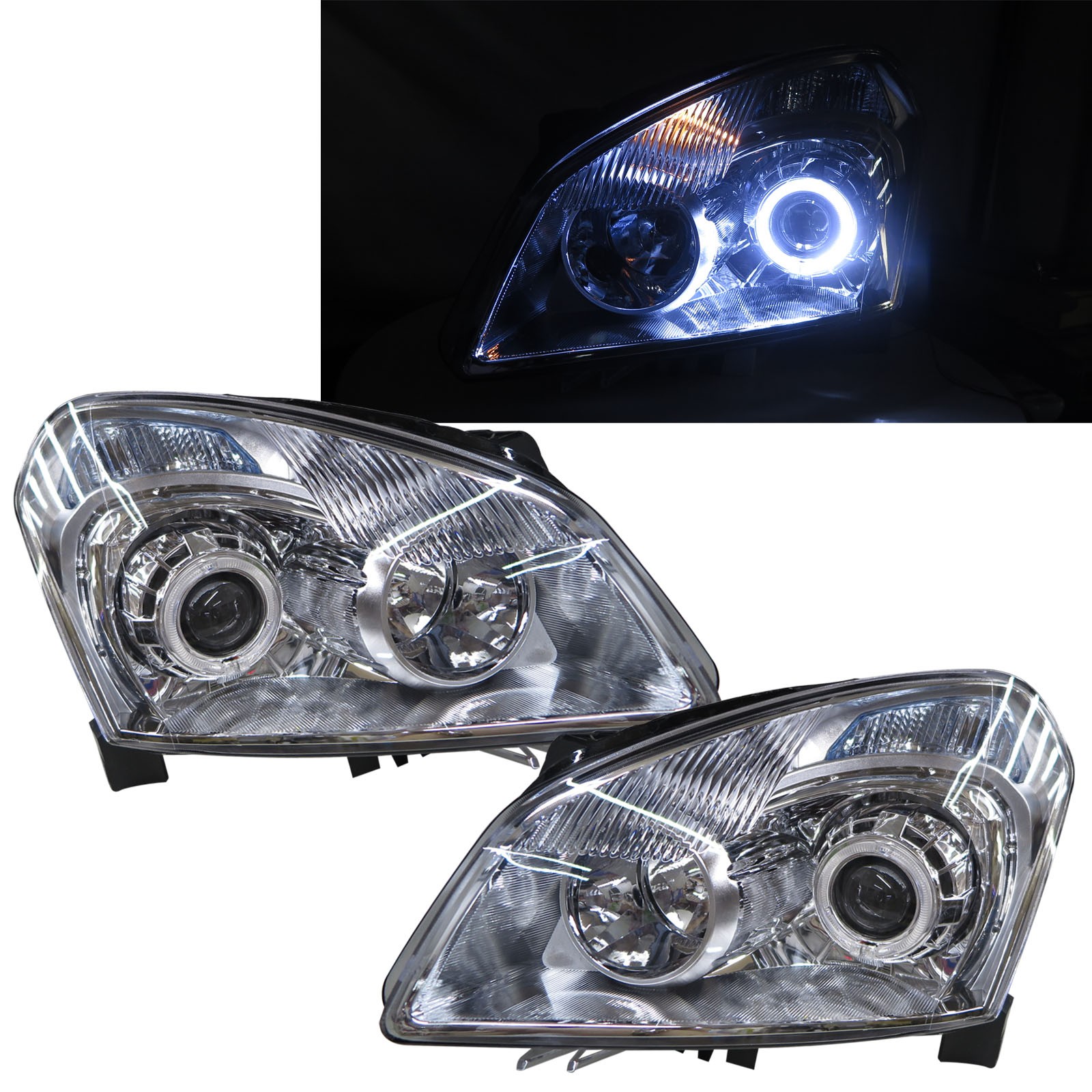 CrazyTheGod Dualis J10 First generation 2006-2009 SUV 5D Guide LED Angel-Eye Projector Headlight Headlamp Chrome for NISSAN LHD