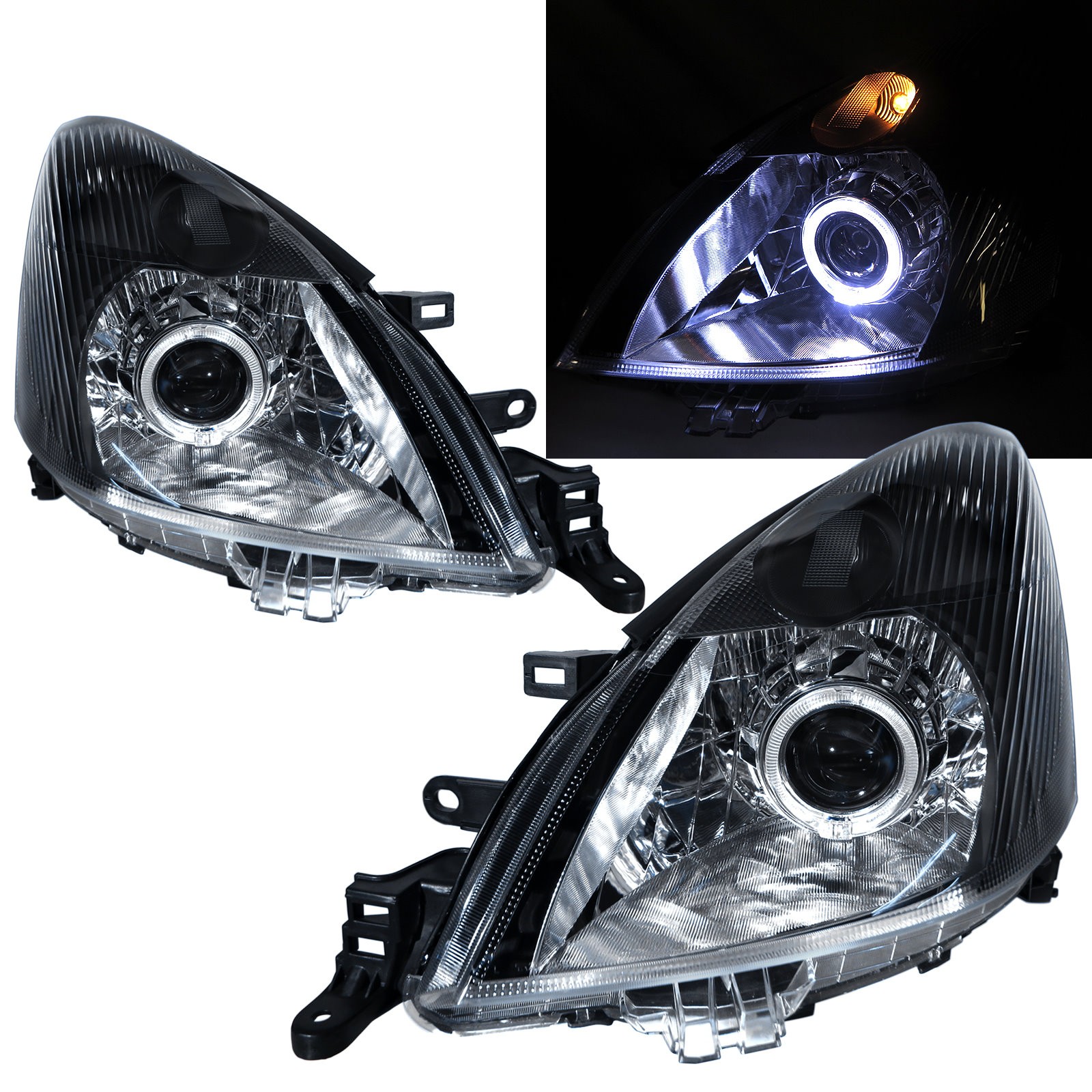 CrazyTheGod LIVINA L10 First generation 2006-2013 Hatchback/Wagon 5D Guide LED Angel-Eye Projector Headlight Headlamp Black for NISSAN RHD