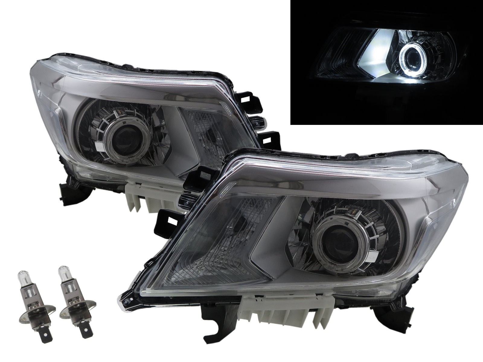 CrazyTheGod NP300 D23 Third generation 2014-Present Truck 2D/4D LED Halo Projector Halogen Headlight Headlamp Chrome for NISSAN RHD